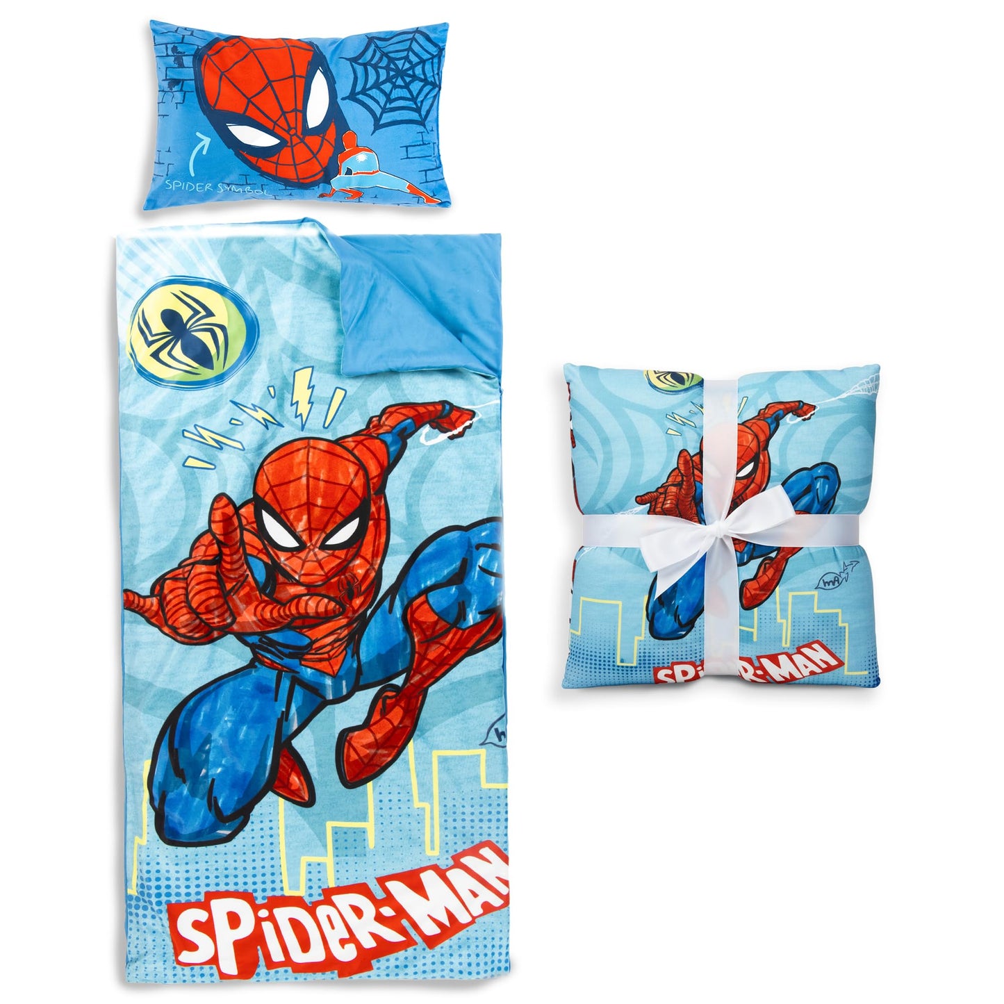 Jay Franco Spiderman Slumber Bag & Pillow Set — 54x27 in Indoor Sleepover Kit
