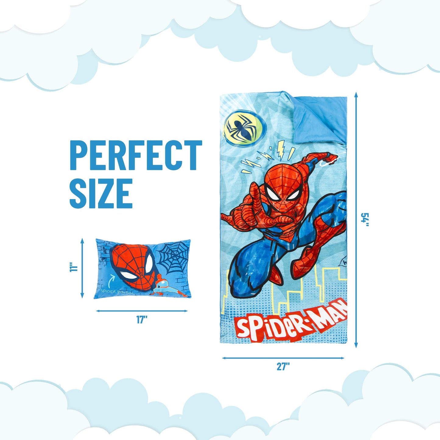 Jay Franco Spiderman Slumber Bag & Pillow Set — 54x27 in Indoor Sleepover Kit