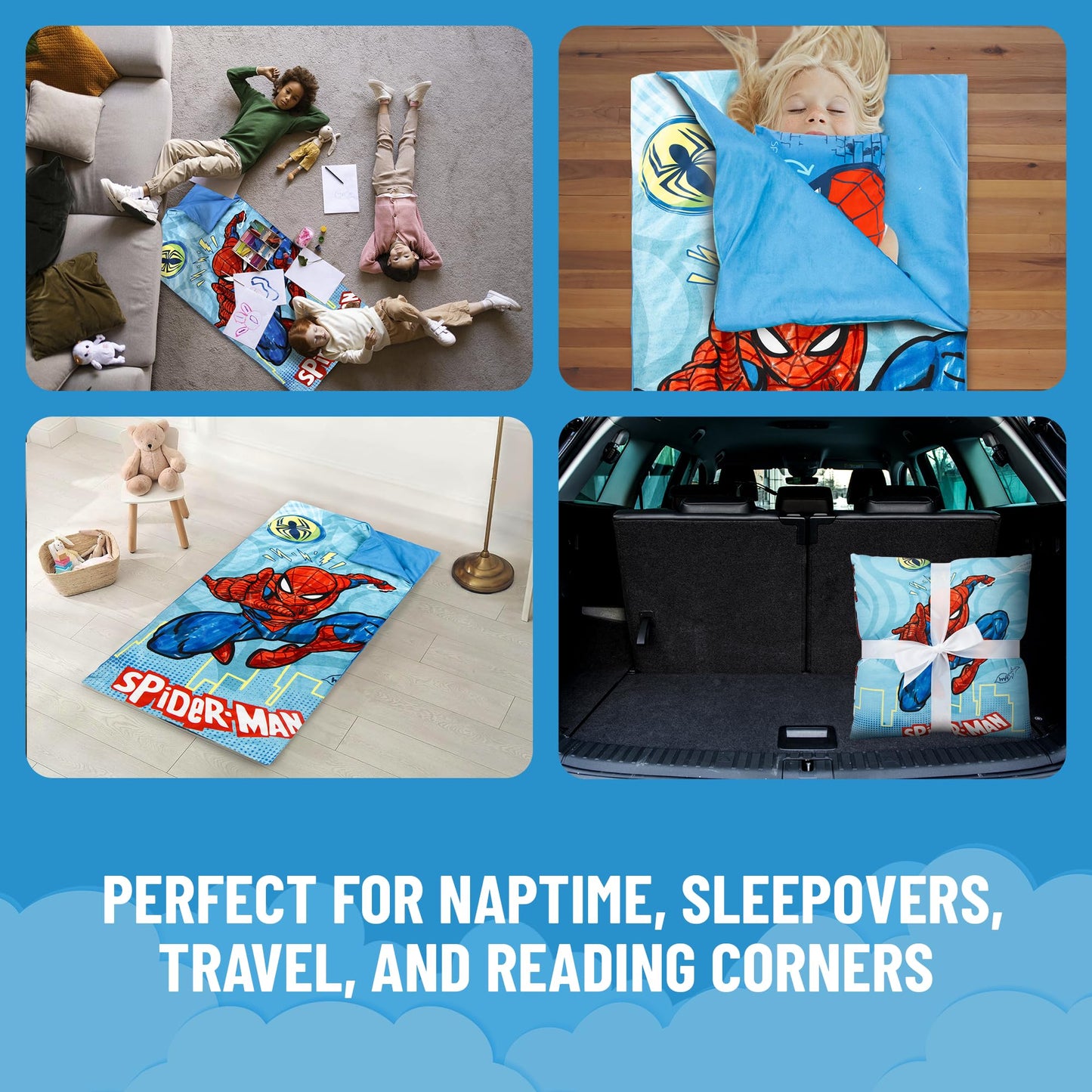 Jay Franco Spiderman Slumber Bag & Pillow Set — 54x27 in Indoor Sleepover Kit