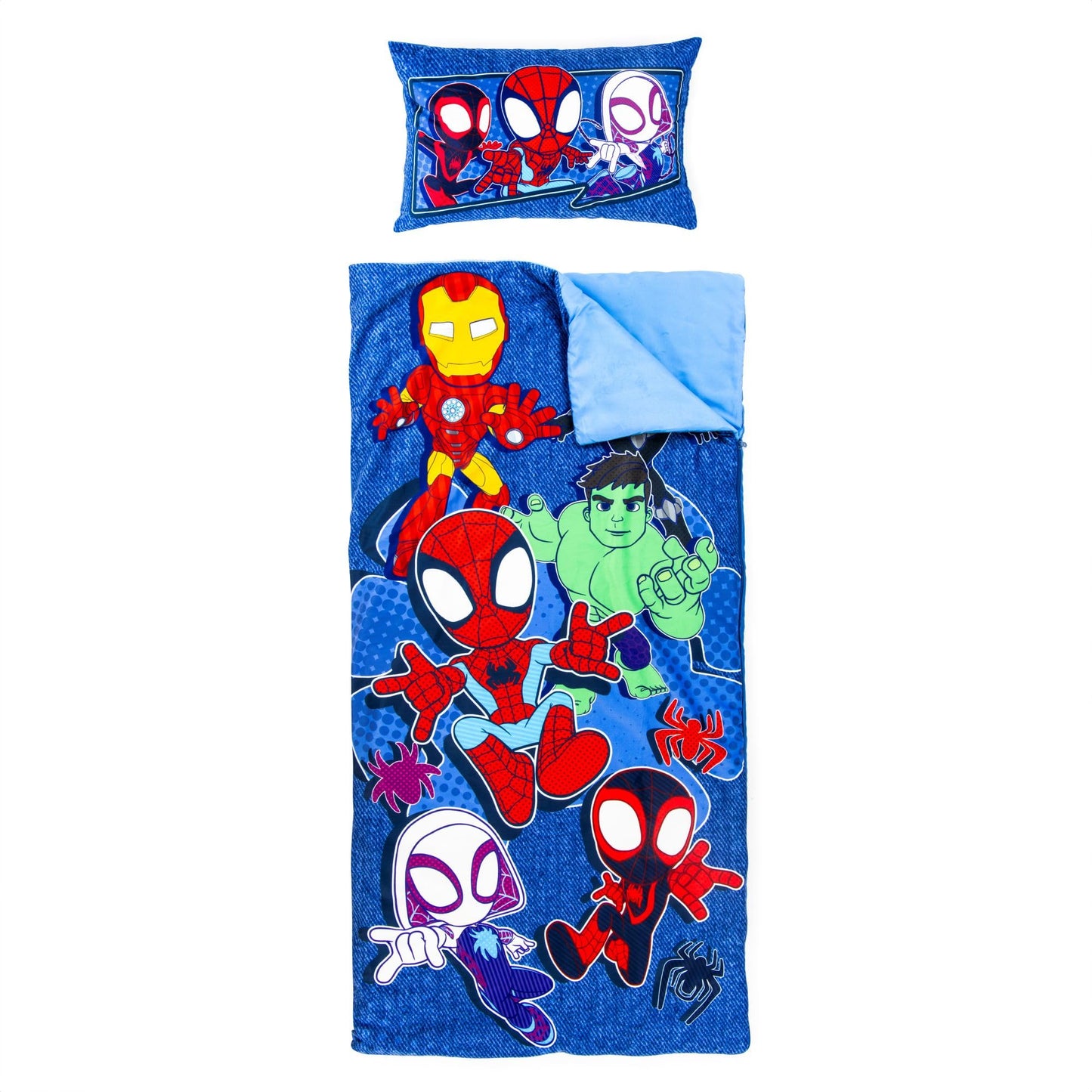 Jay Franco Kids Slumber Bag & Pillow — 54x27 in, Spidey & His Amazing Friends