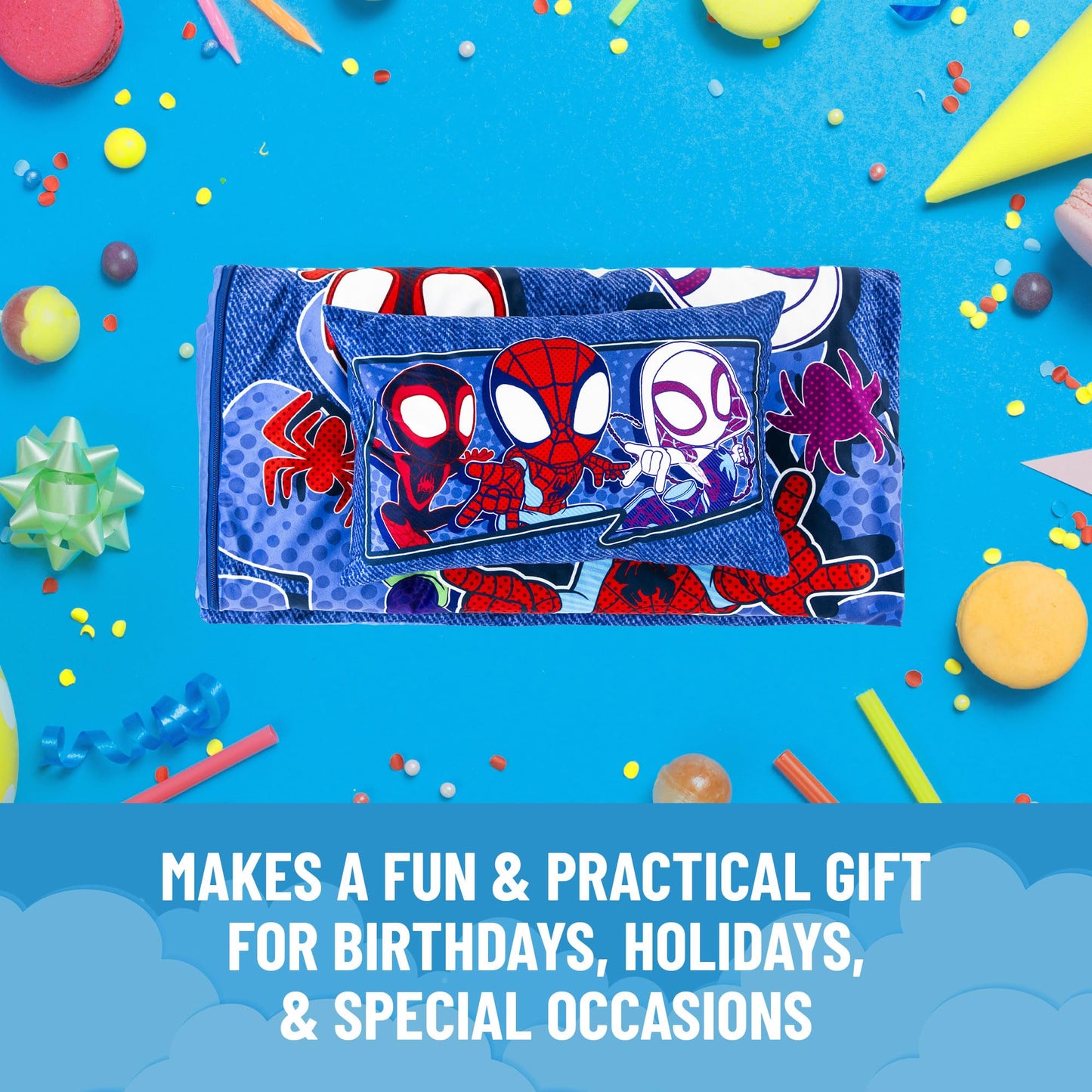Jay Franco Kids Slumber Bag & Pillow — 54x27 in, Spidey & His Amazing Friends