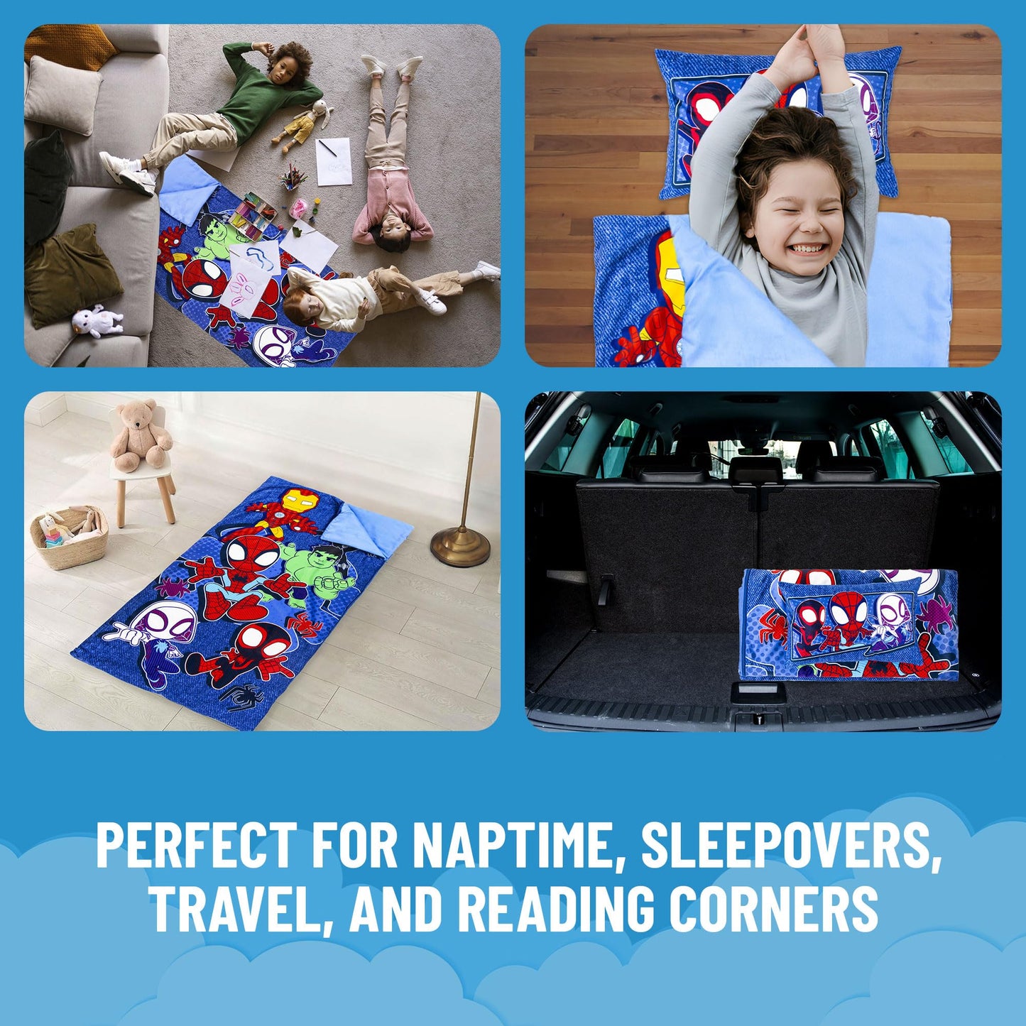 Jay Franco Kids Slumber Bag & Pillow — 54x27 in, Spidey & His Amazing Friends