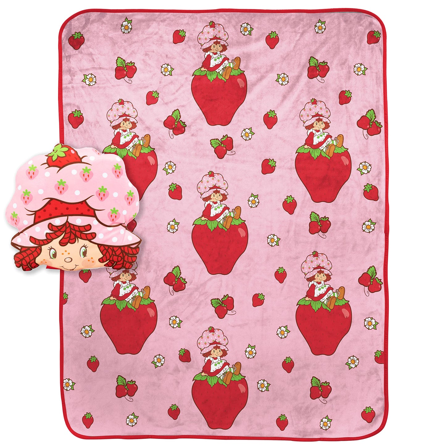Jay Franco Strawberry Shortcake Nogginz Set – 40x50 Blanket & 12-inch Pillow, Kids Plush Comfort