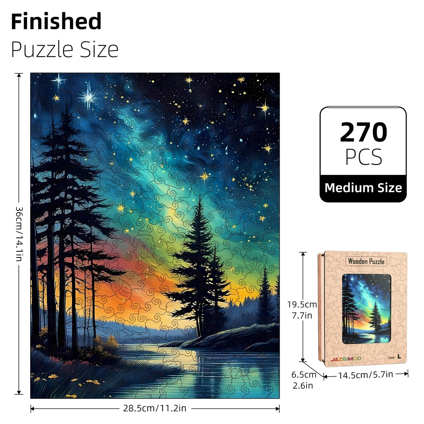 Jazcimdo Northern Lights Wooden Puzzle for Adults – 270 Pieces, Unique Animal-Shaped Jigsaw