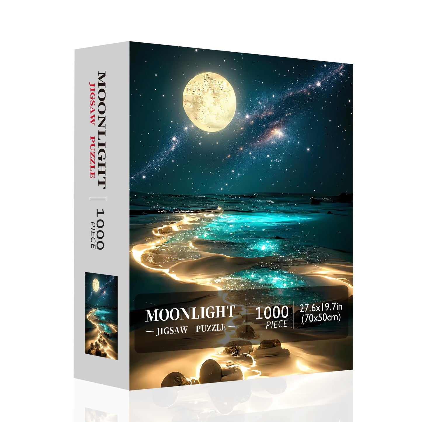 Jazcimdo Moonlight 1000-Piece Jigsaw Puzzle for Adults – Moonlit Beach Landscape