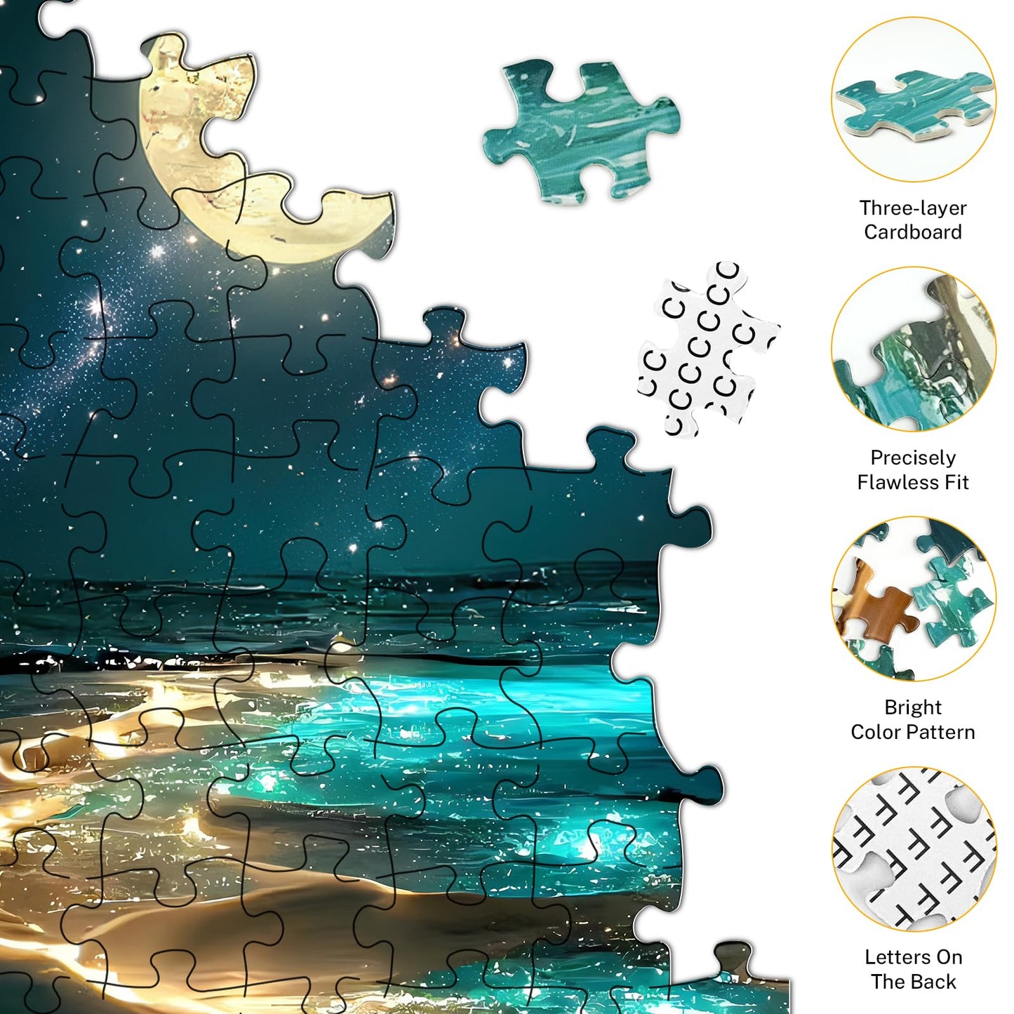 Jazcimdo Moonlight 1000-Piece Jigsaw Puzzle for Adults – Moonlit Beach Landscape