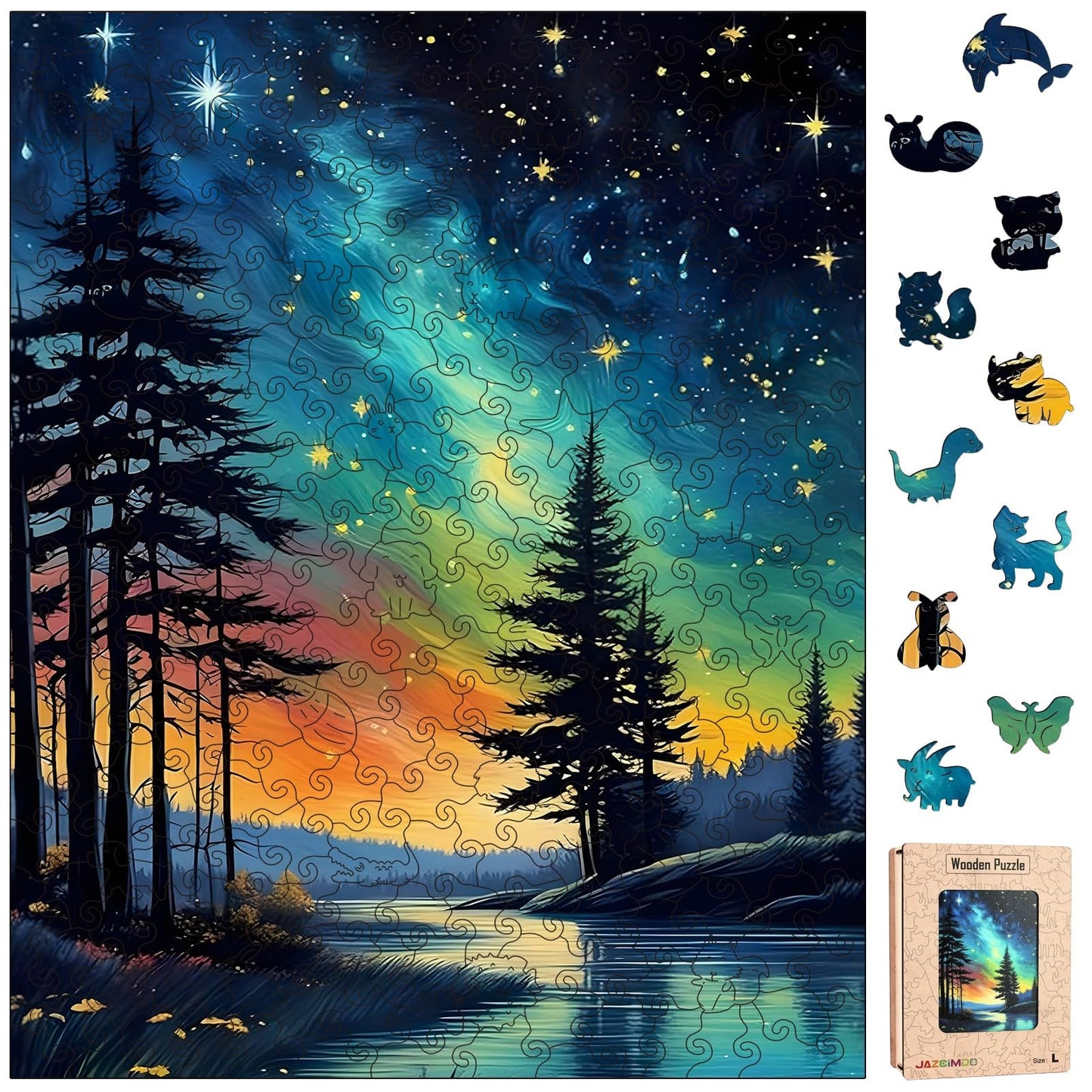 Jazcimdo Northern Lights Wooden Puzzle for Adults – 270 Pieces, Unique Animal-Shaped Jigsaw