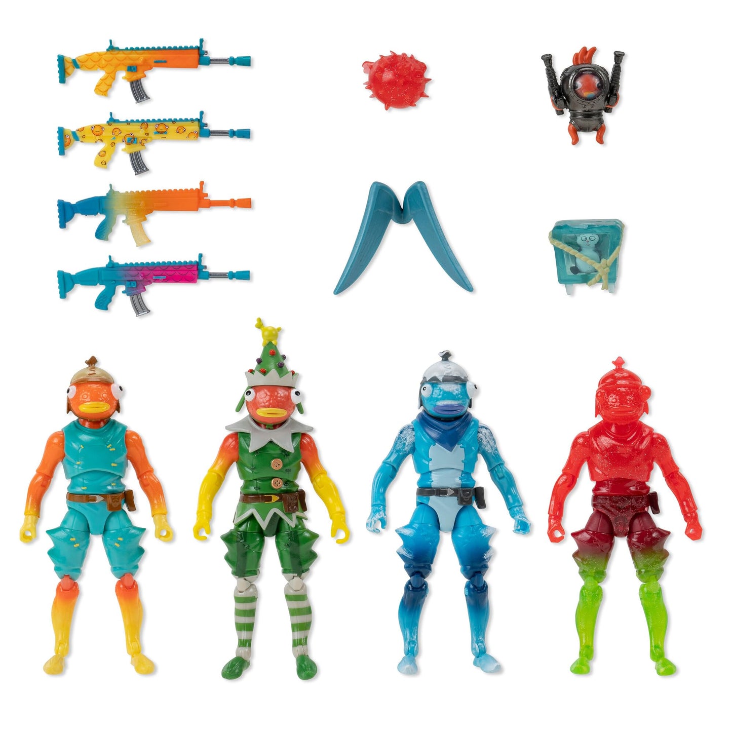 Jazwares Fortnite Frozen Fishstick Four Pack – 4-Inch Articulated Figures with Back Bling & Weapons