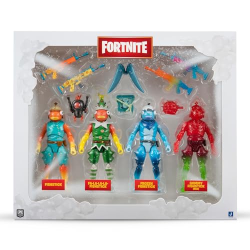 Jazwares Fortnite Frozen Fishstick Four Pack – 4-Inch Articulated Figures with Back Bling & Weapons