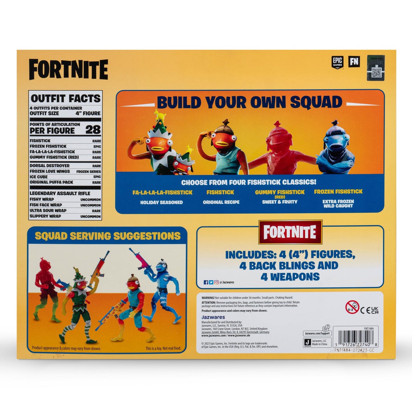 Jazwares Fortnite Frozen Fishstick Four Pack – 4-Inch Articulated Figures with Back Bling & Weapons
