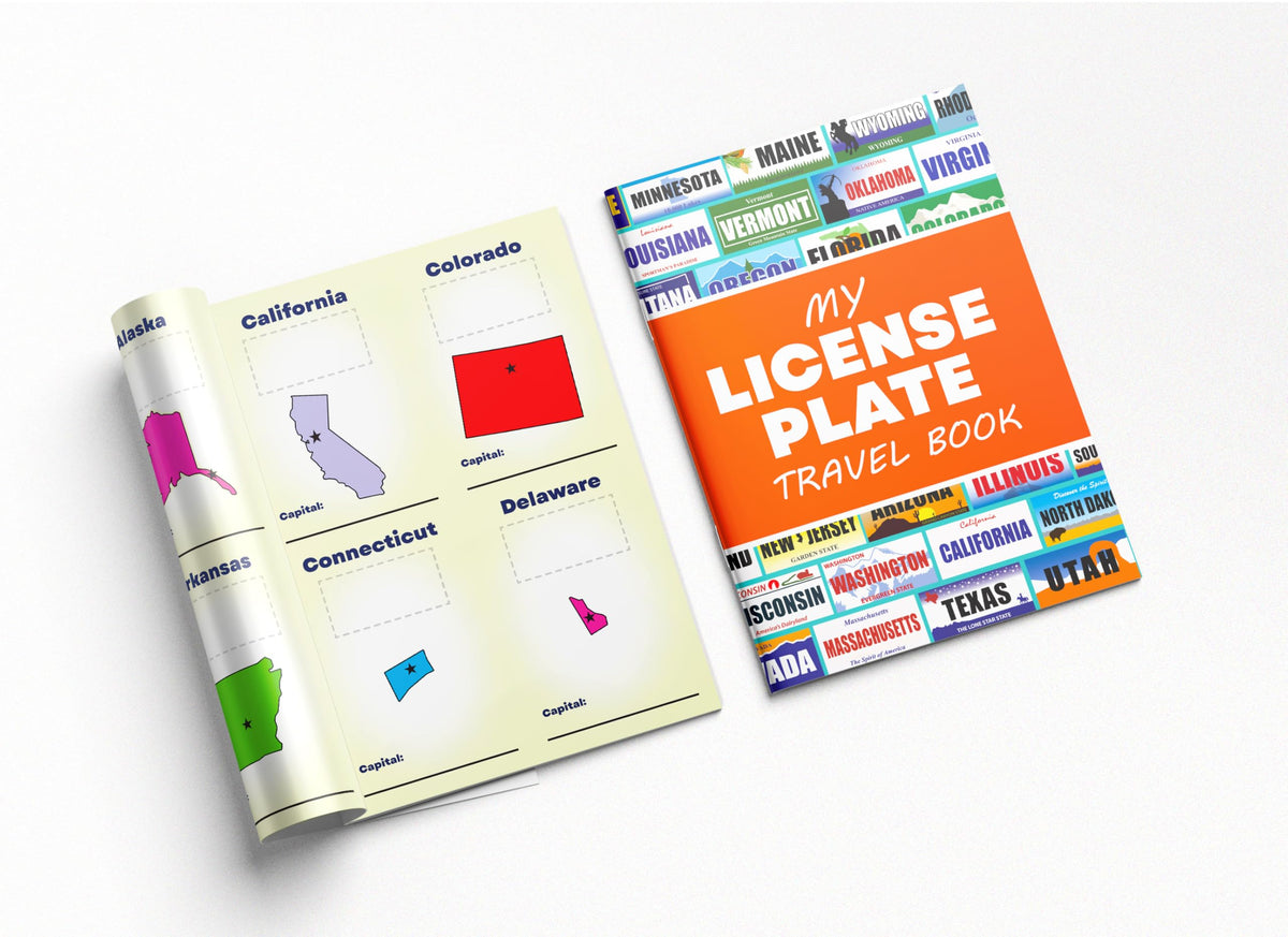 Jazzoo License Plate Game for Kids | 12 Sticker Books | USA States Road Trip