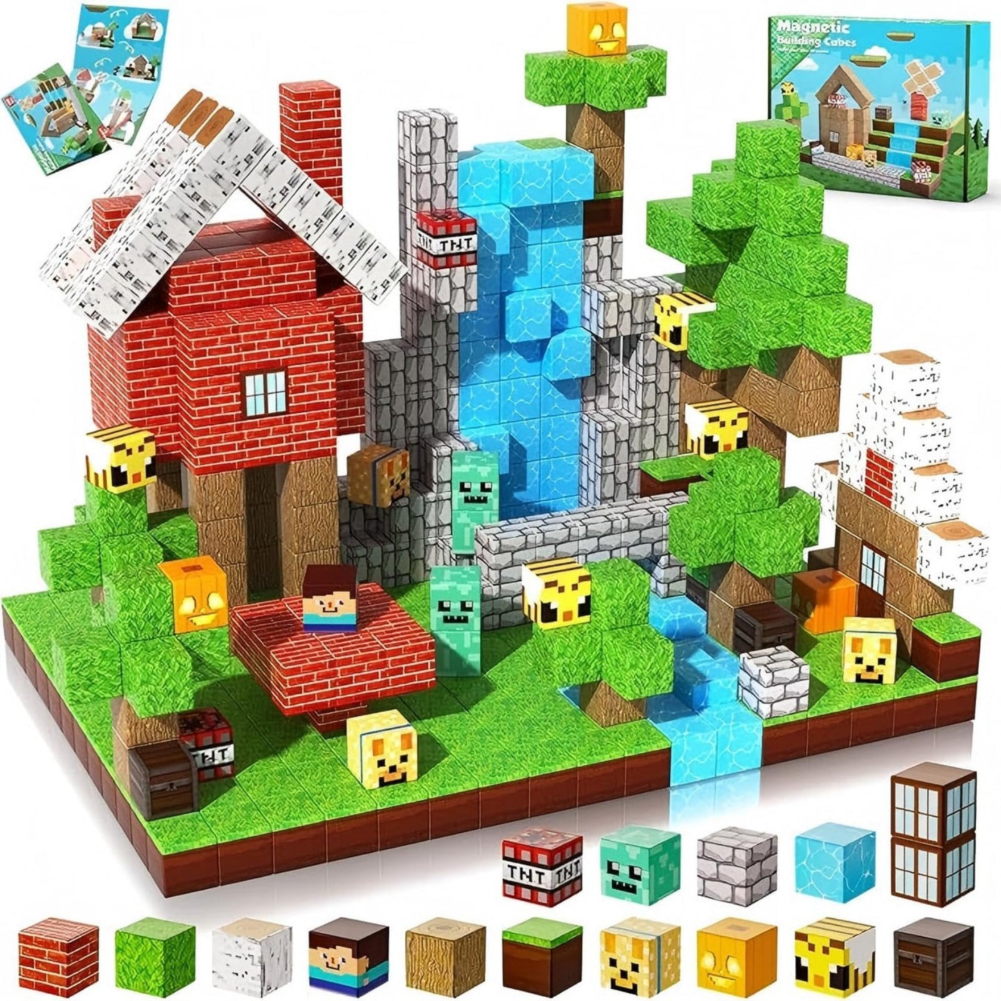 JBD 100 PCS Magnetic Blocks – 0.8\" Mini Size, Forest Green Expansion Pack, Compatible with Magnet World STEM Toys