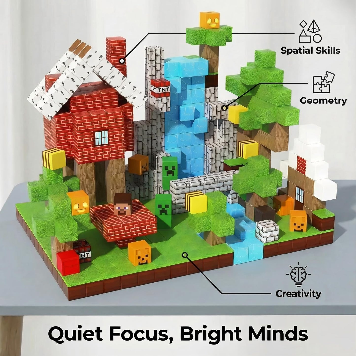 JBD 100 PCS Magnetic Blocks – 0.8\" Mini Size, Forest Green Expansion Pack, Compatible with Magnet World STEM Toys