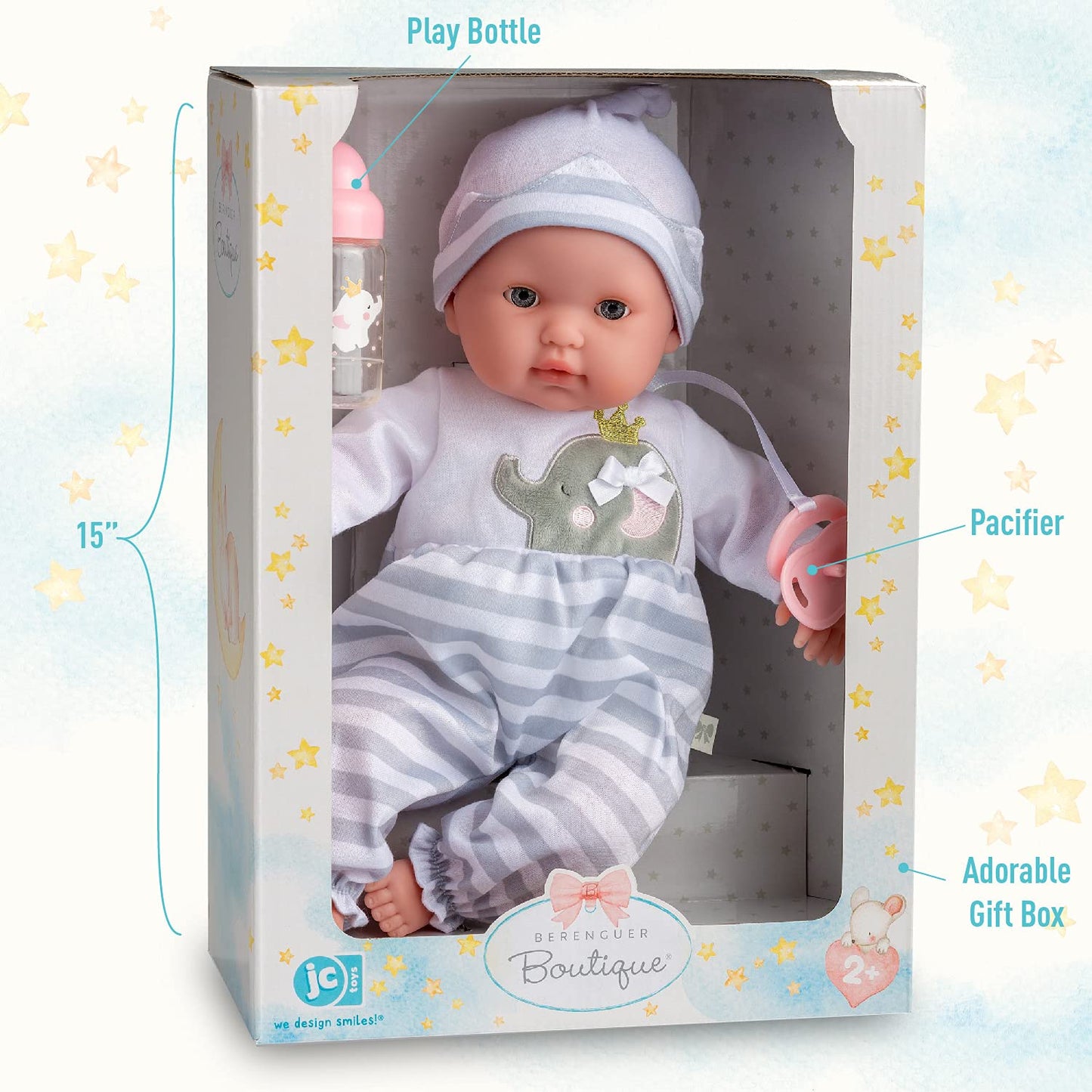 Berenguer Boutique 15-Inch Realistic Soft Body Baby Doll with Open Eyes | JC Toys