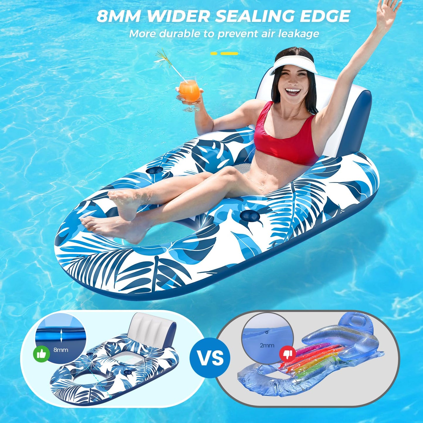 JCLEAL Pool Floats Lounger — Extra Large Inflatable Pool Chair with Backrest & Cup Holders