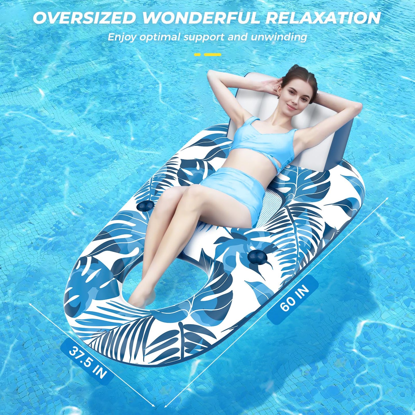 JCLEAL Pool Floats Lounger — Extra Large Inflatable Pool Chair with Backrest & Cup Holders