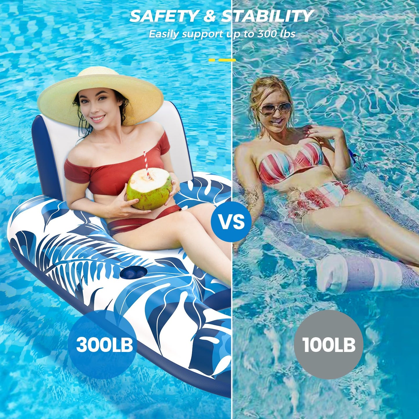 JCLEAL Pool Floats Lounger — Extra Large Inflatable Pool Chair with Backrest & Cup Holders