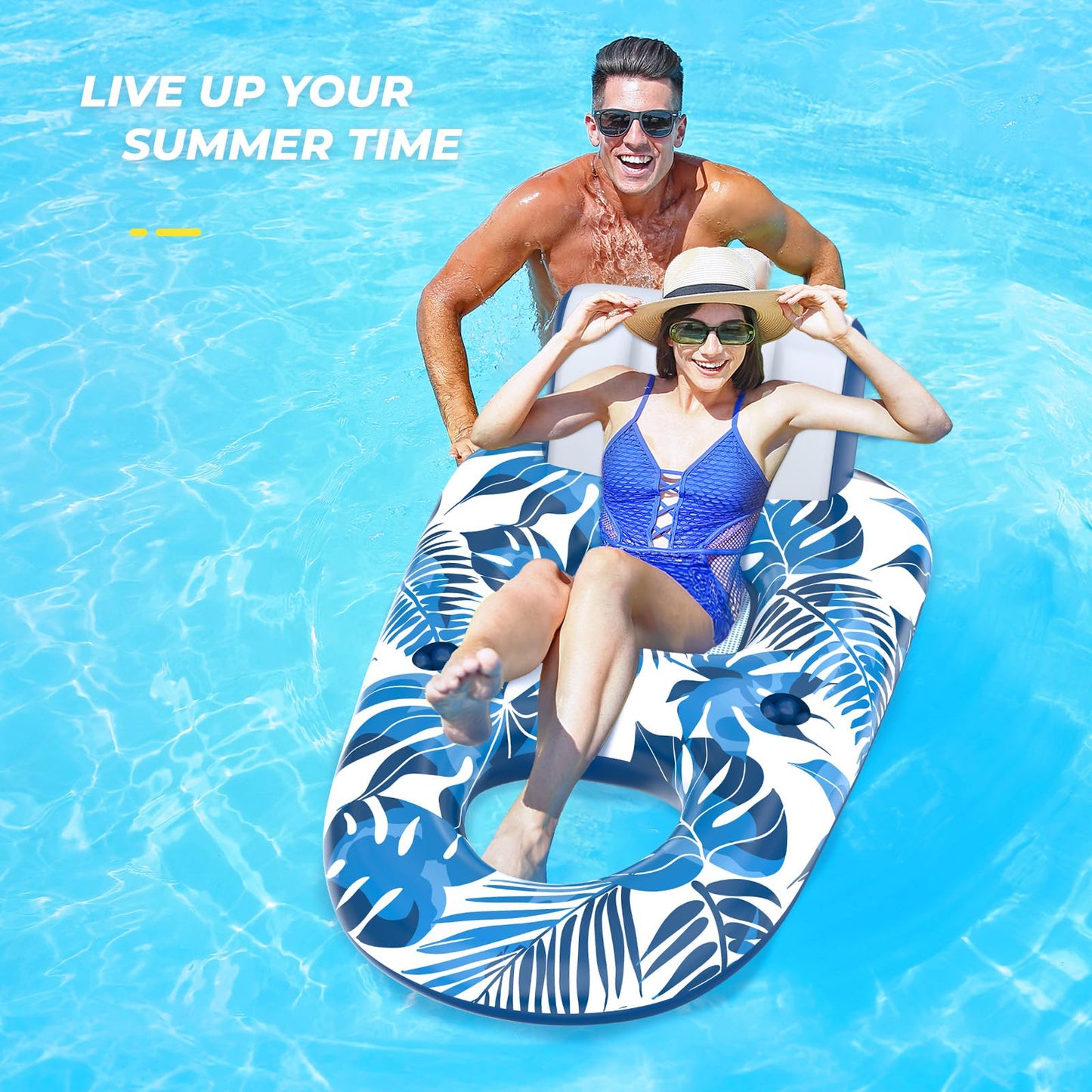 JCLEAL Pool Floats Lounger — Extra Large Inflatable Pool Chair with Backrest & Cup Holders
