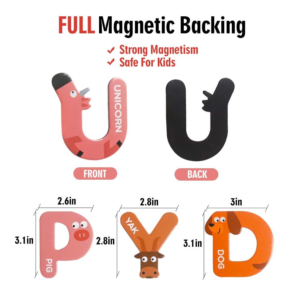 JCREN Jumbo Magnetic Letters Animals Alphabet – Fridge Magnets for Preschool Learning