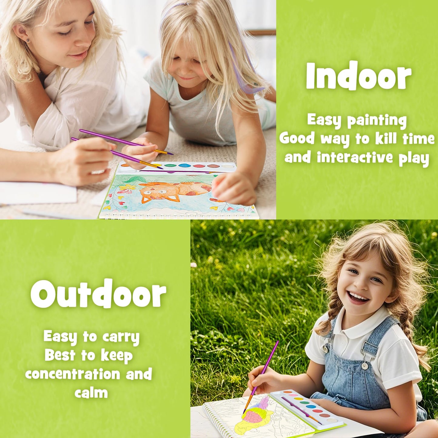 JCREN Paint with Water Books for Kids – Mess-Free Watercolor Painting Set with Animal Patterns