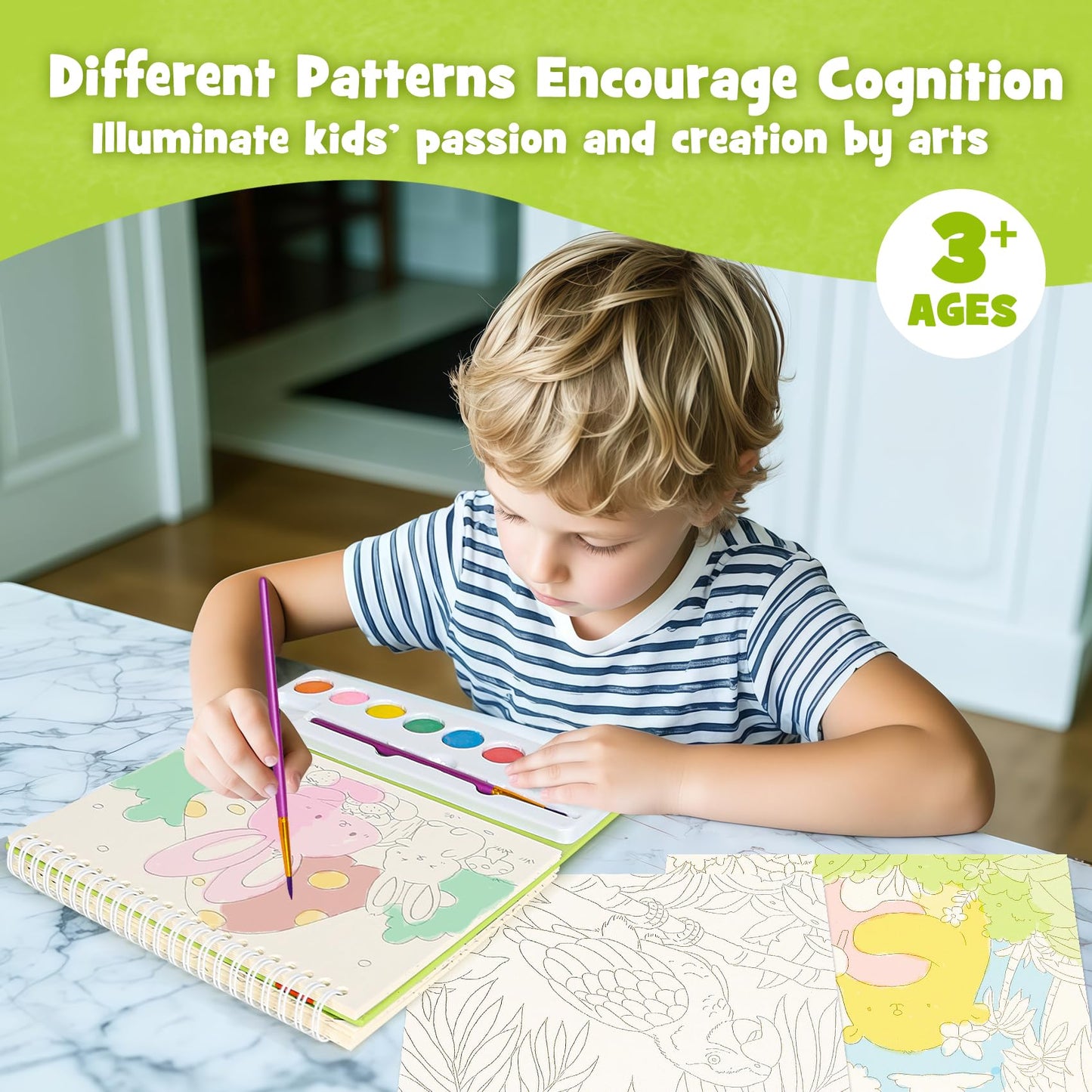 JCREN Paint with Water Books for Kids – Mess-Free Watercolor Painting Set with Animal Patterns