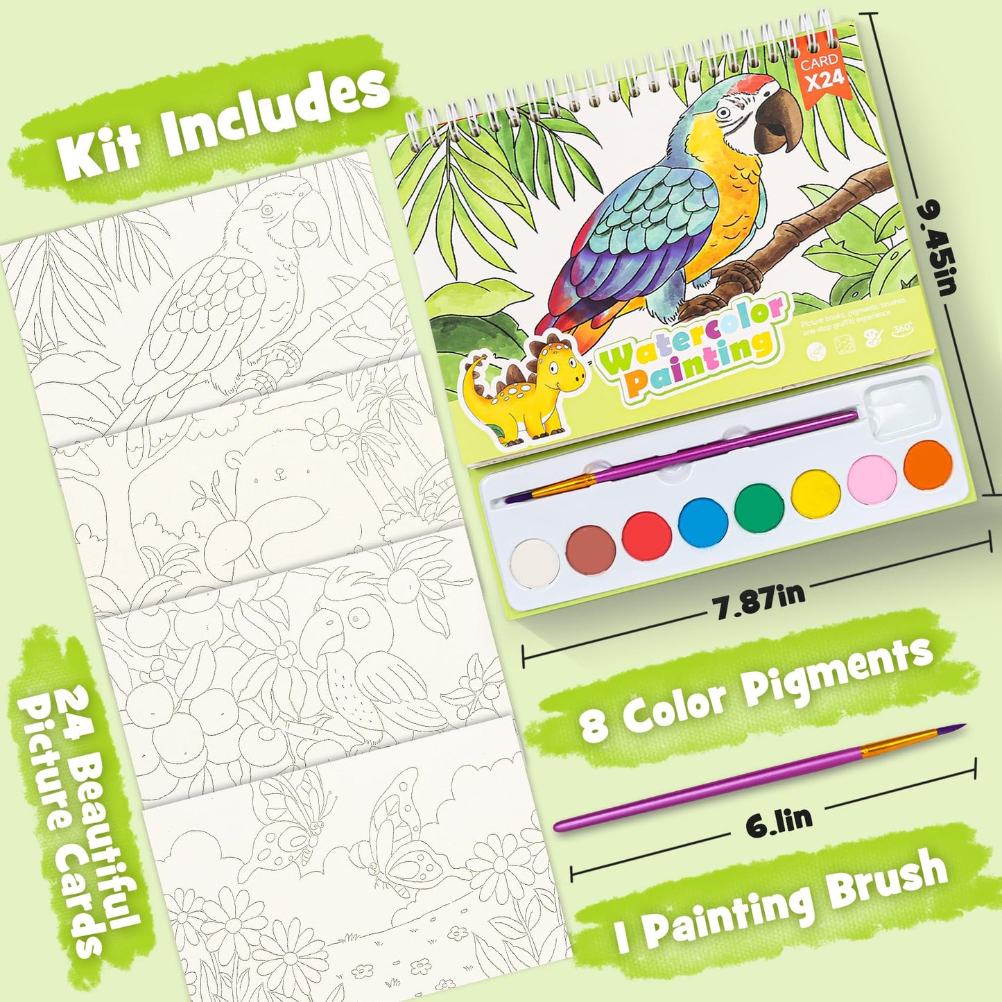 JCREN Paint with Water Books for Kids – Mess-Free Watercolor Painting Set with Animal Patterns