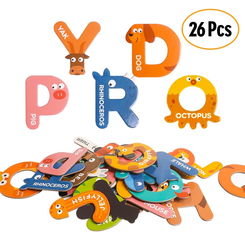 JCREN Jumbo Magnetic Letters Animals Alphabet – Fridge Magnets for Preschool Learning