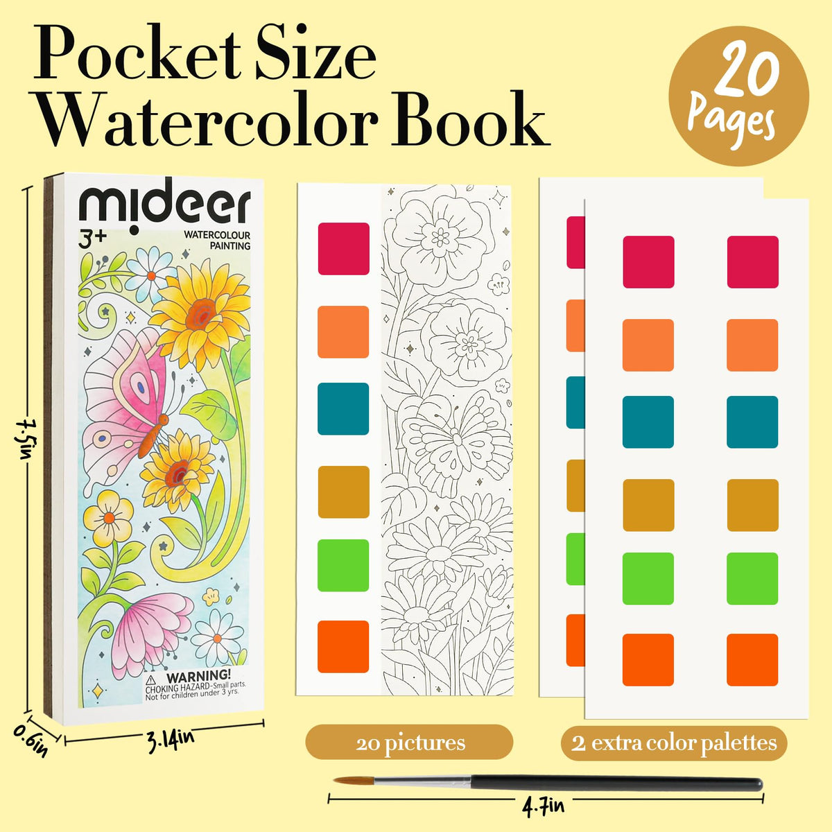 JCREN Watercolor Painting Book Set — Pocket Watercolor Kit for Kids