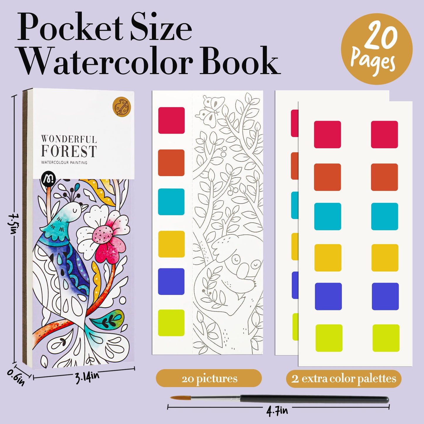 JCREN Watercolor Painting Book Set — Pocket Watercolor Kit for Kids