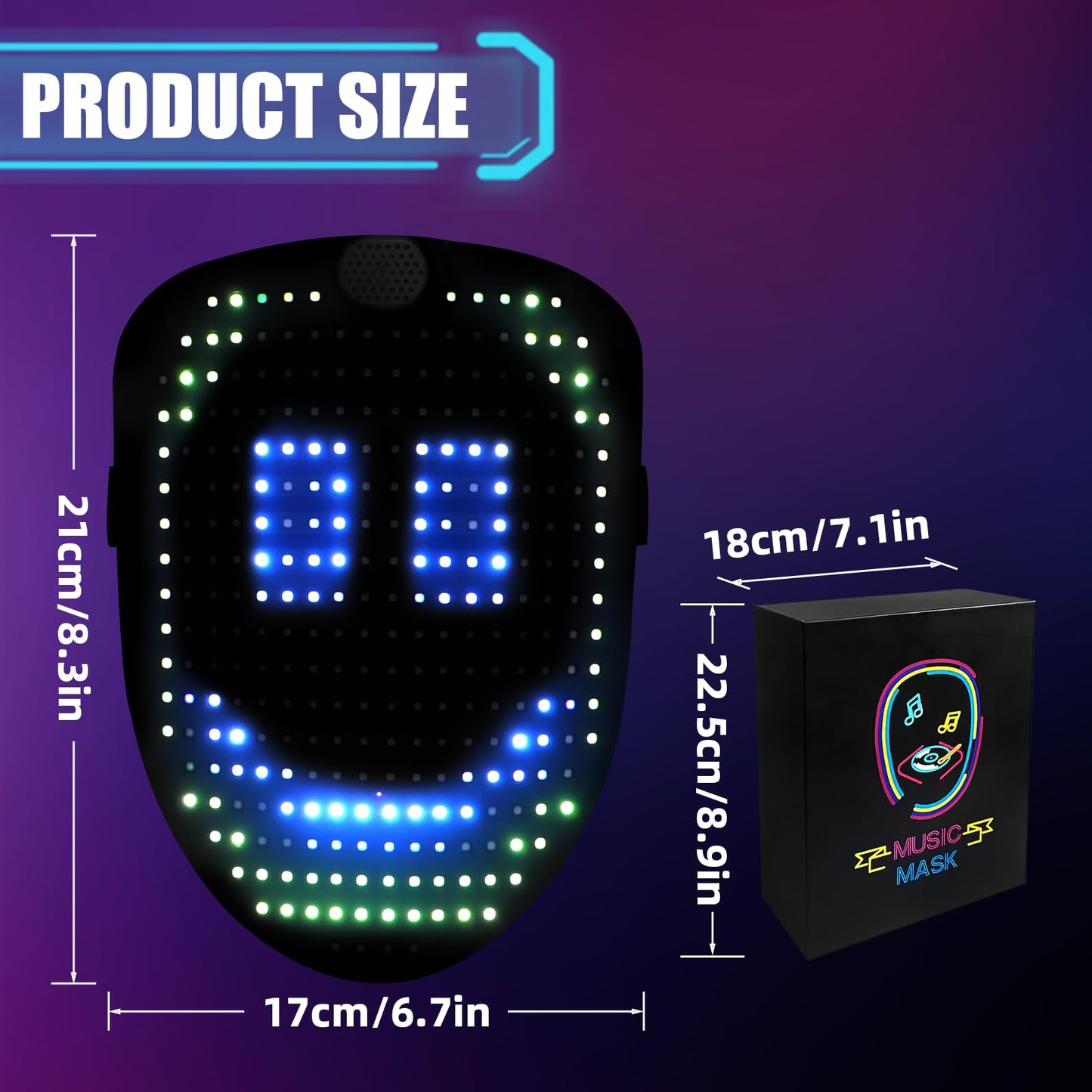 JDBMAOYE LED Mask with Gesture Sensing and Sound Effects – 60 Patterns for Halloween and Cosplay