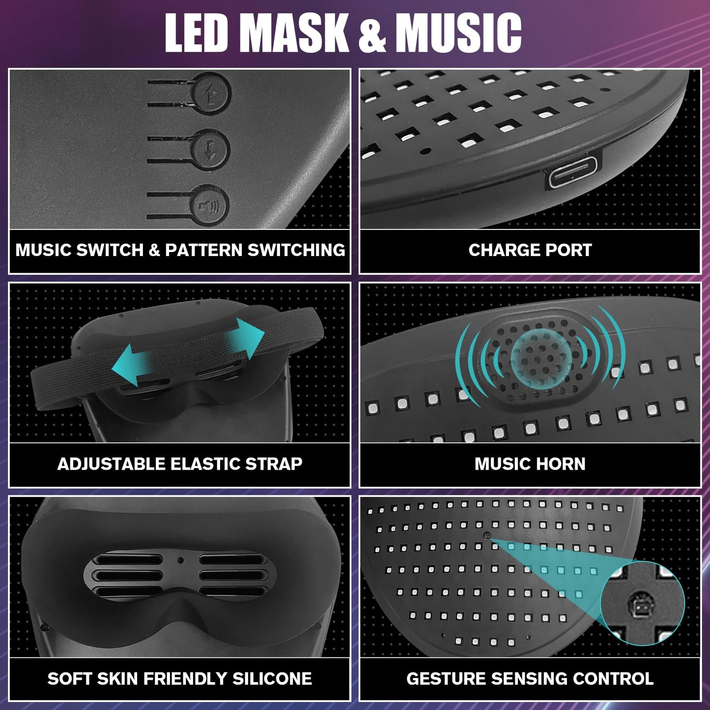 JDBMAOYE LED Mask with Gesture Sensing and Sound Effects – 60 Patterns for Halloween and Cosplay