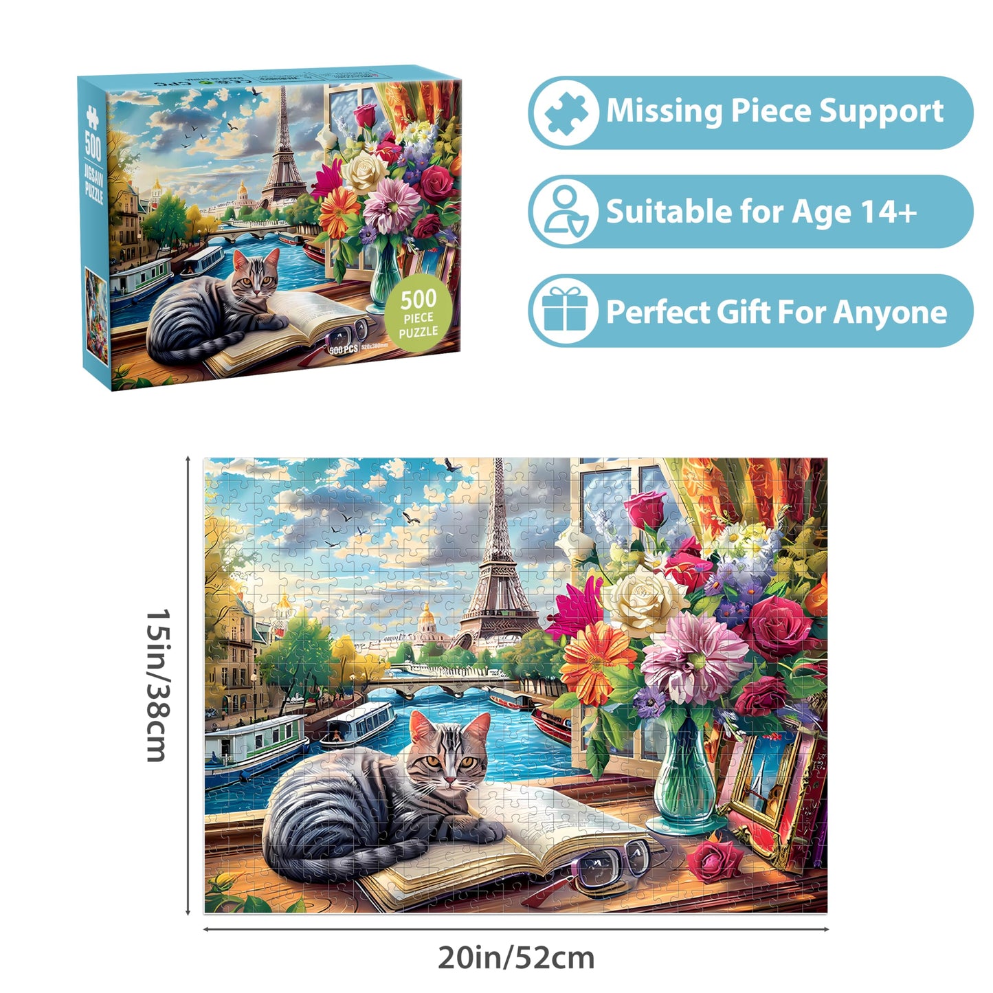 Jeacirio 500-Piece Cat Paris Puzzle for Adults – Premium Jigsaw