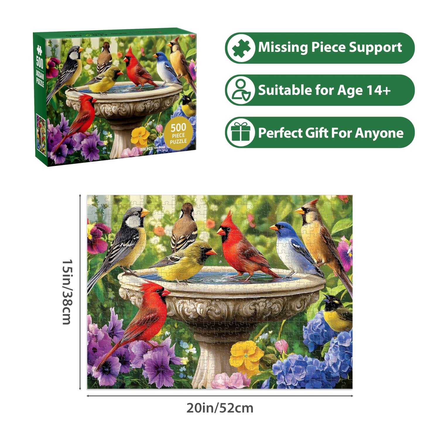 Jeacirio 500 Piece Birds Puzzle for Adults – Recycled Cardboard, 20.5 x 15 in