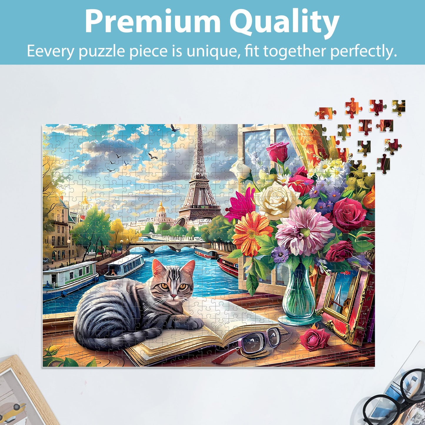 Jeacirio 500-Piece Cat Paris Puzzle for Adults – Premium Jigsaw