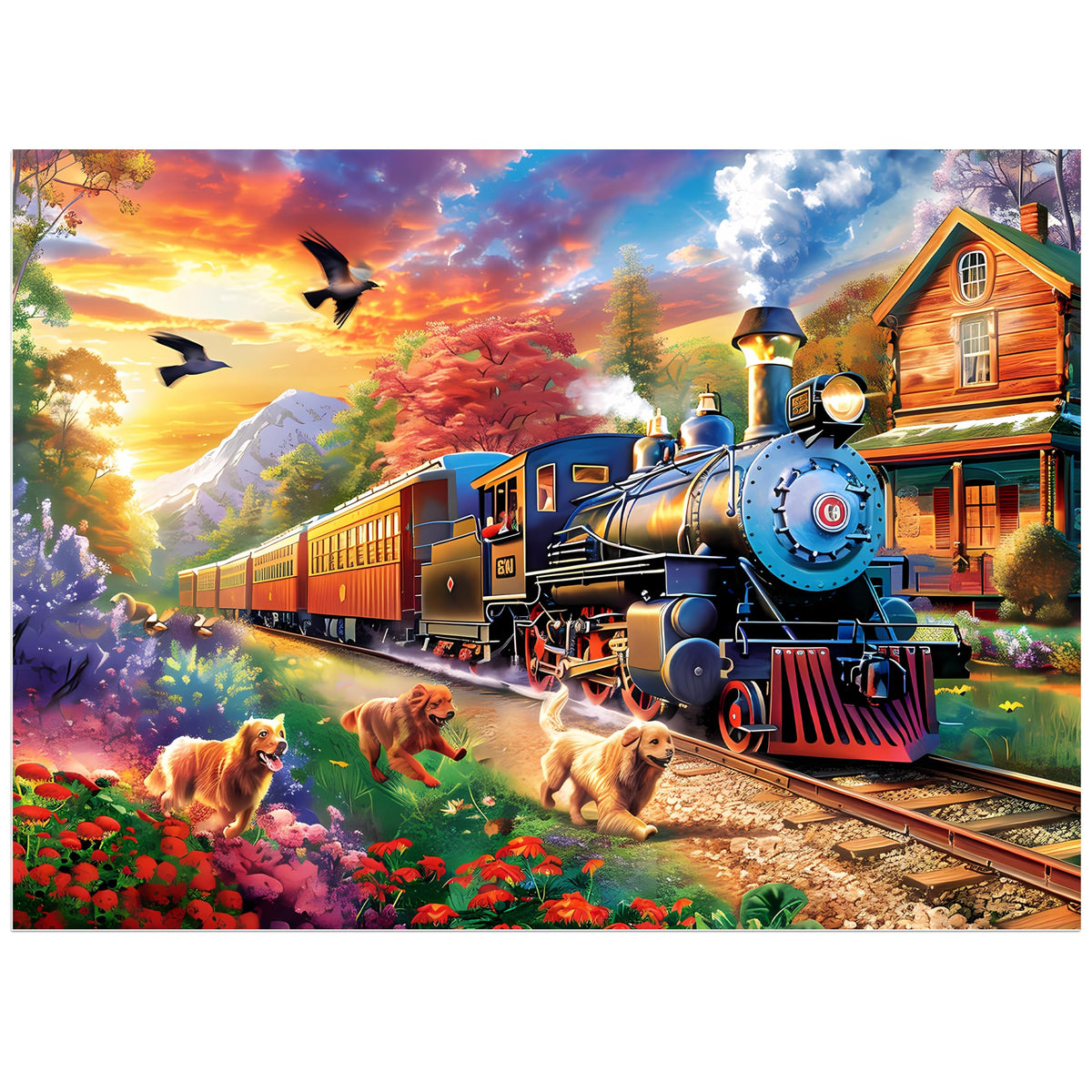 Jeacirio 500-Piece Dog Train Puzzle for Adults – 21x15 in, Includes Poster