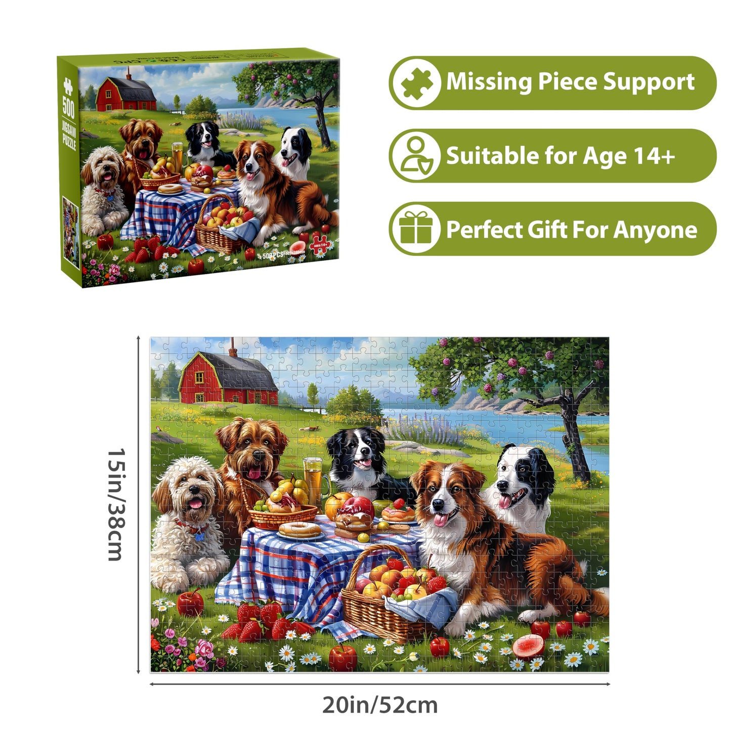 Jeacirio 500-Piece Dog Jigsaw Puzzle for Adults – Recycled Paper, 20.5 x 15 in