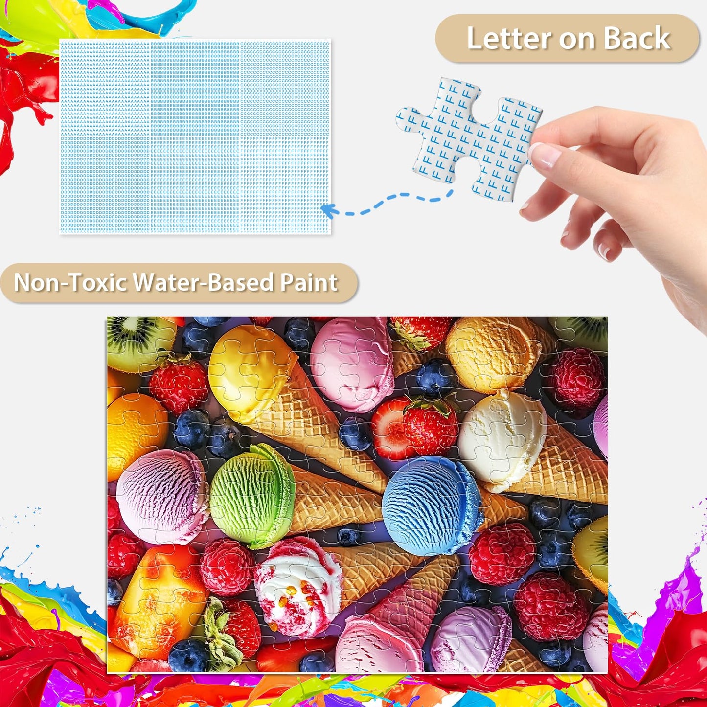 Jeacirio 100-Piece Ice Cream Puzzle – 11x15in Family Jigsaw for Kids 6-10 & Adults