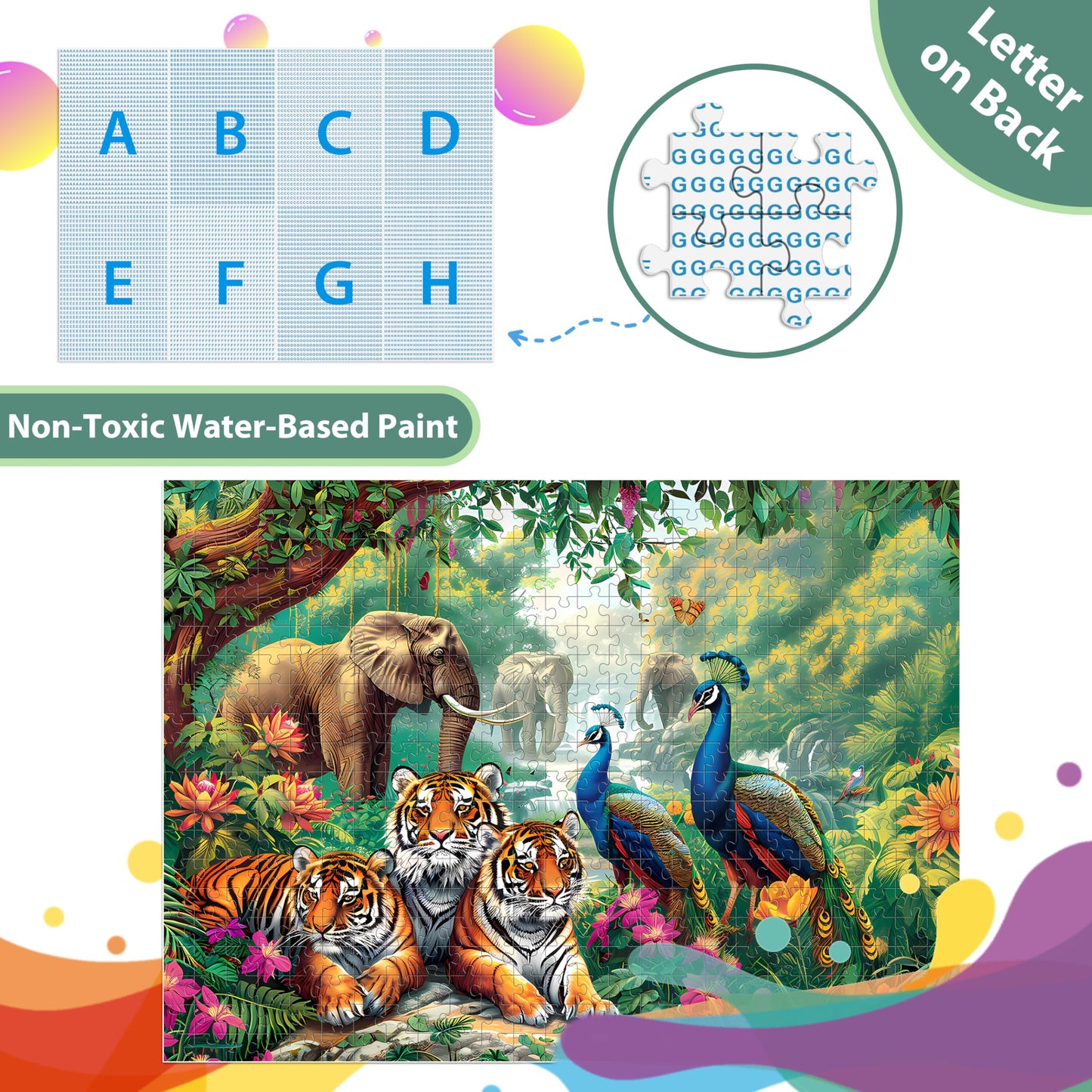 Jeacirio 500-Piece Animal Jigsaw Puzzles – Elephant, Tiger, Peacock | Family Gift & Home Decor (20.5 x 15 in)