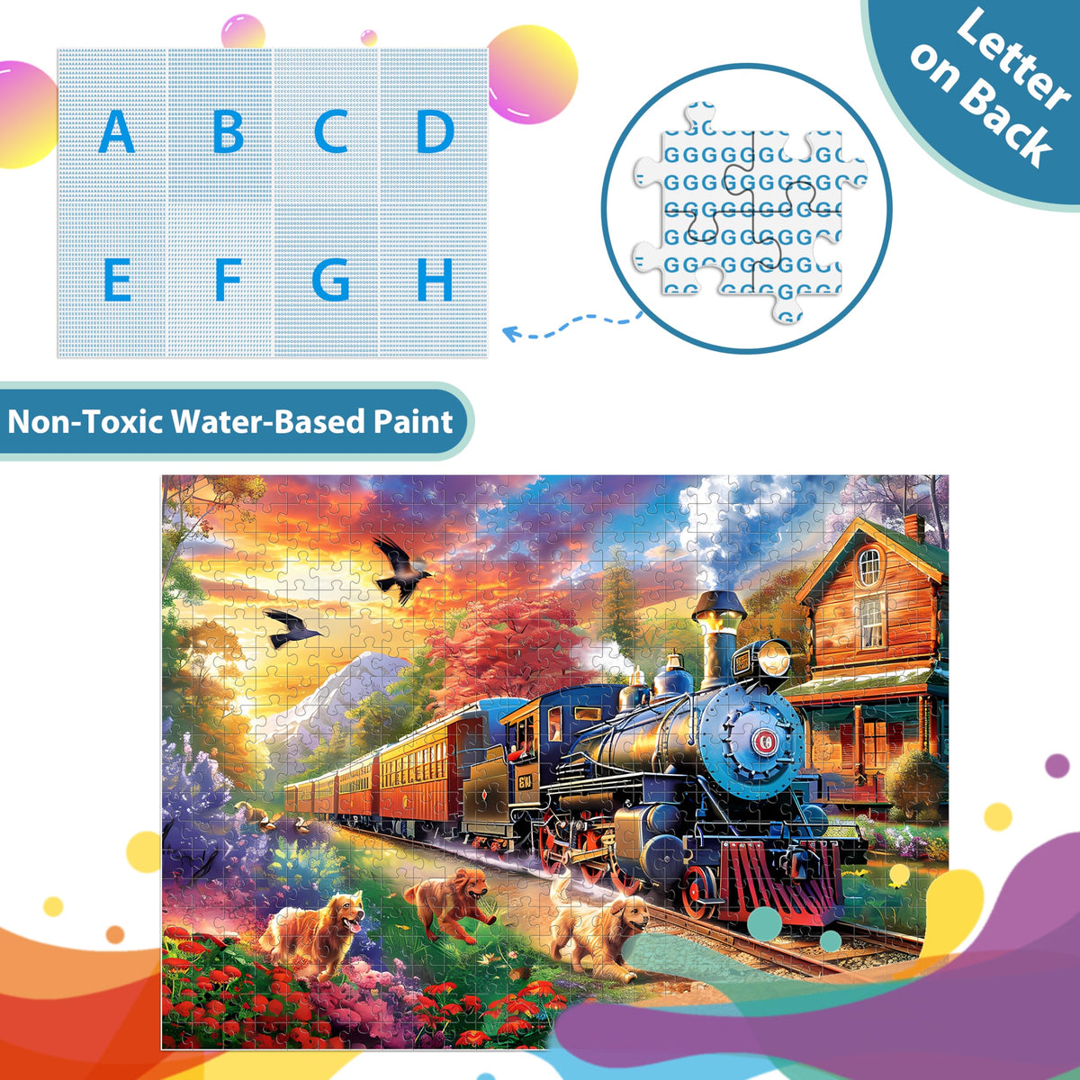 Jeacirio 500-Piece Dog Train Puzzle for Adults – 21x15 in, Includes Poster
