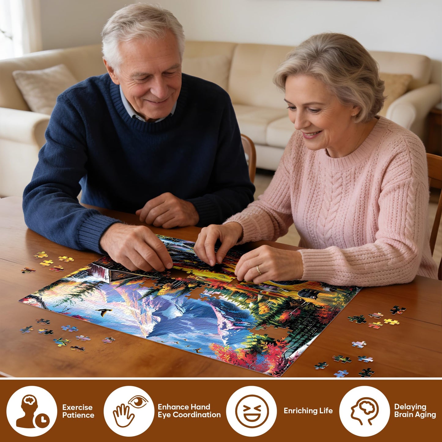 Jeacirio 500-Piece Bear Mountain Nature Puzzle – 20.5 x 15 in, Recycled Paperboard, Poster Included