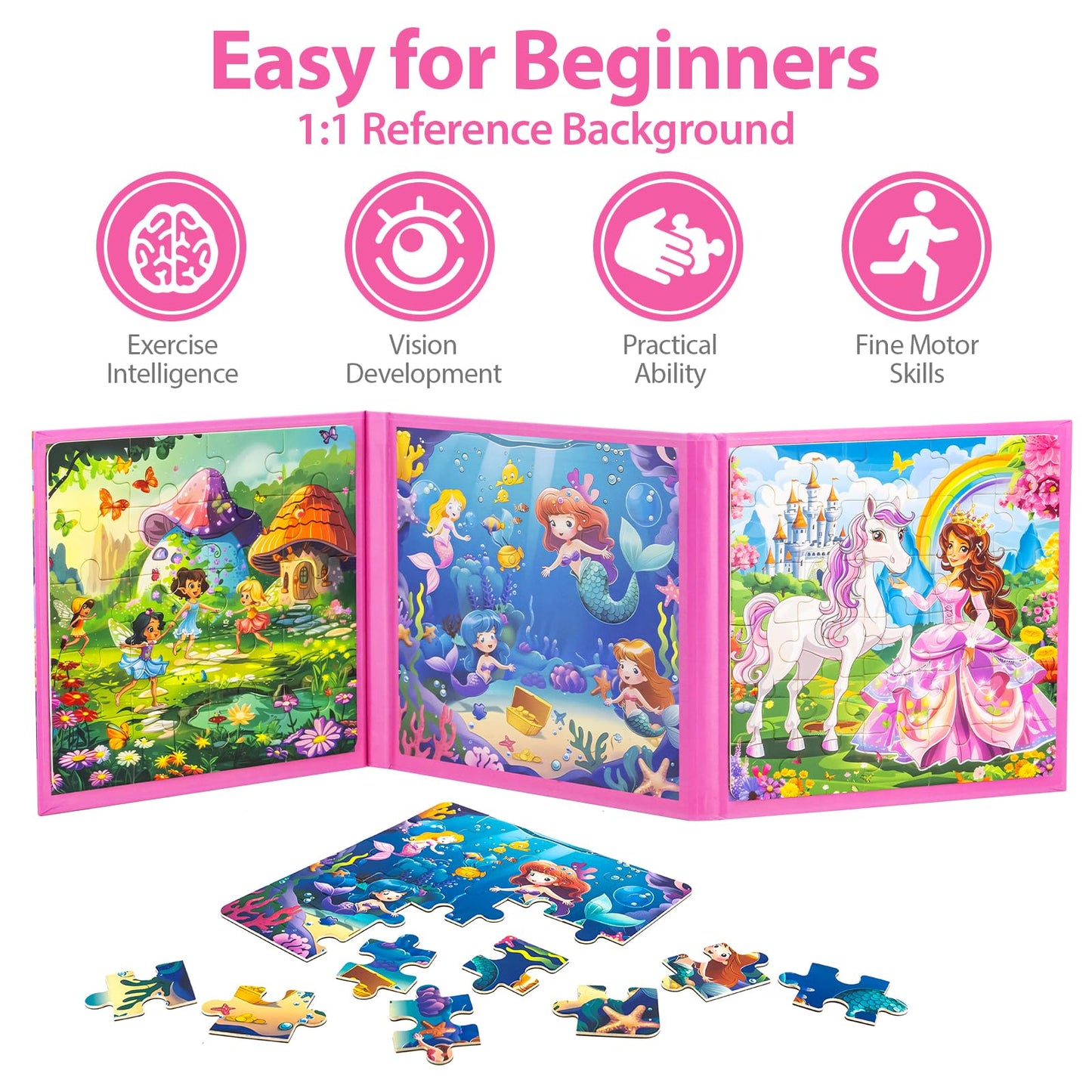 Jeacirio Princess Magnetic Mermaid Puzzles – 20/25/30 Piece Toddler Travel Toys for Girls, Ages 4-6