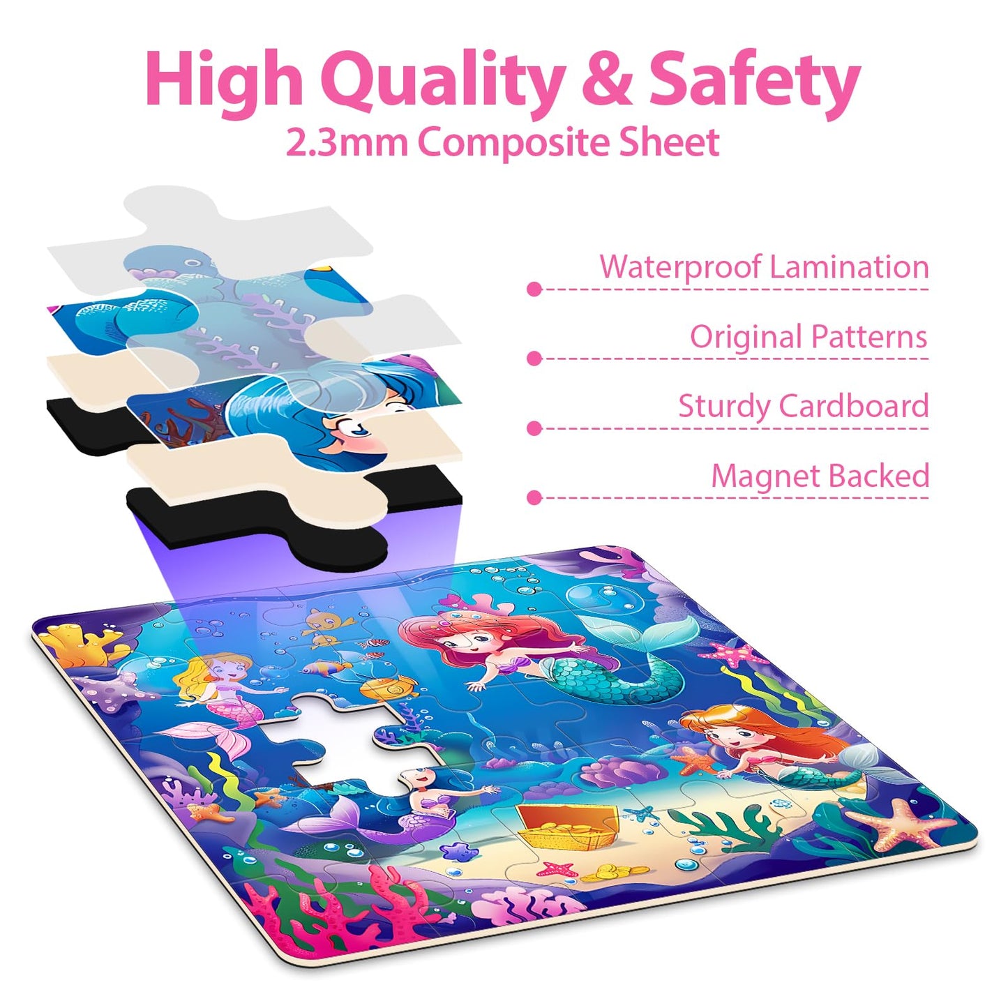 Jeacirio Princess Magnetic Mermaid Puzzles – 20/25/30 Piece Toddler Travel Toys for Girls, Ages 4-6