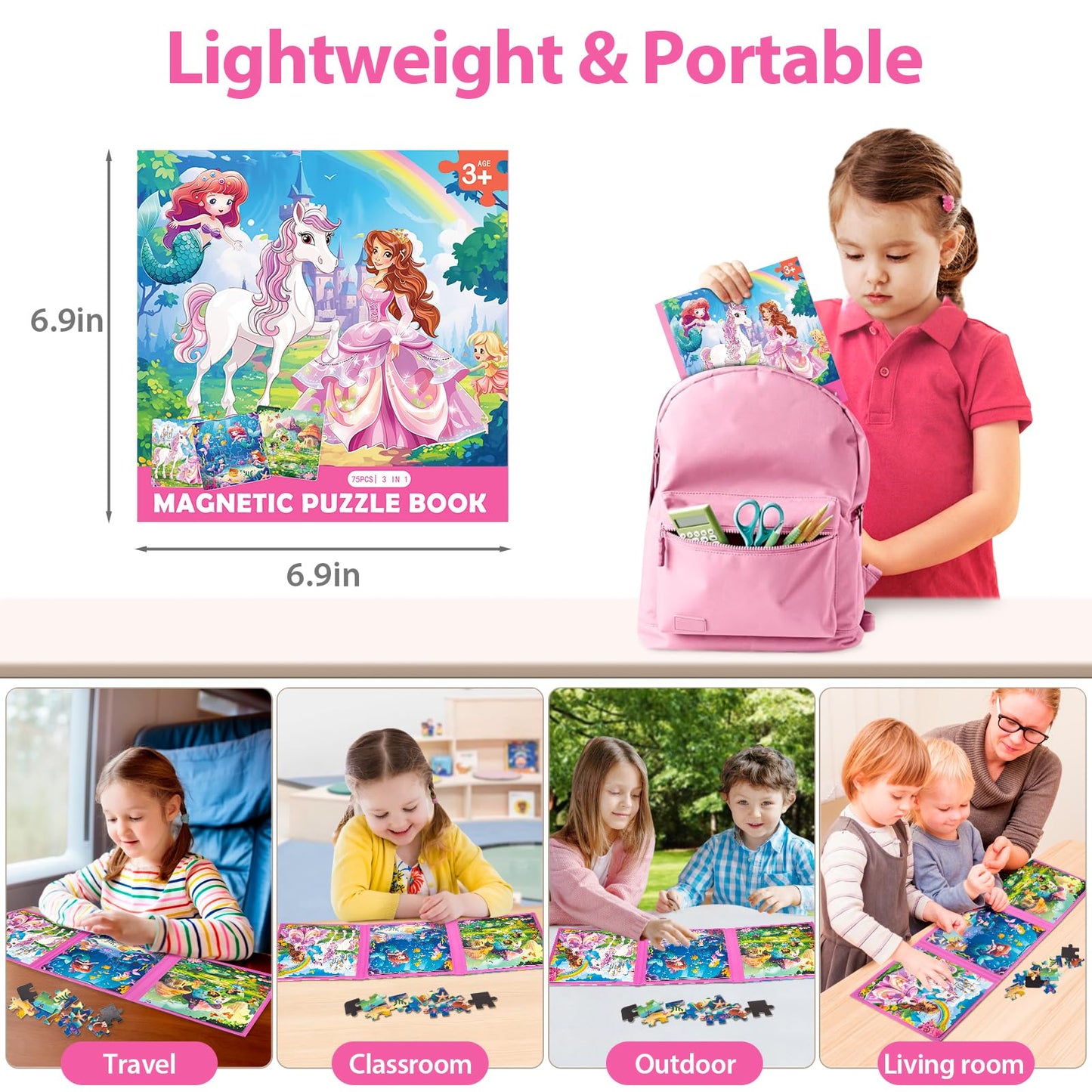 Jeacirio Princess Magnetic Mermaid Puzzles – 20/25/30 Piece Toddler Travel Toys for Girls, Ages 4-6