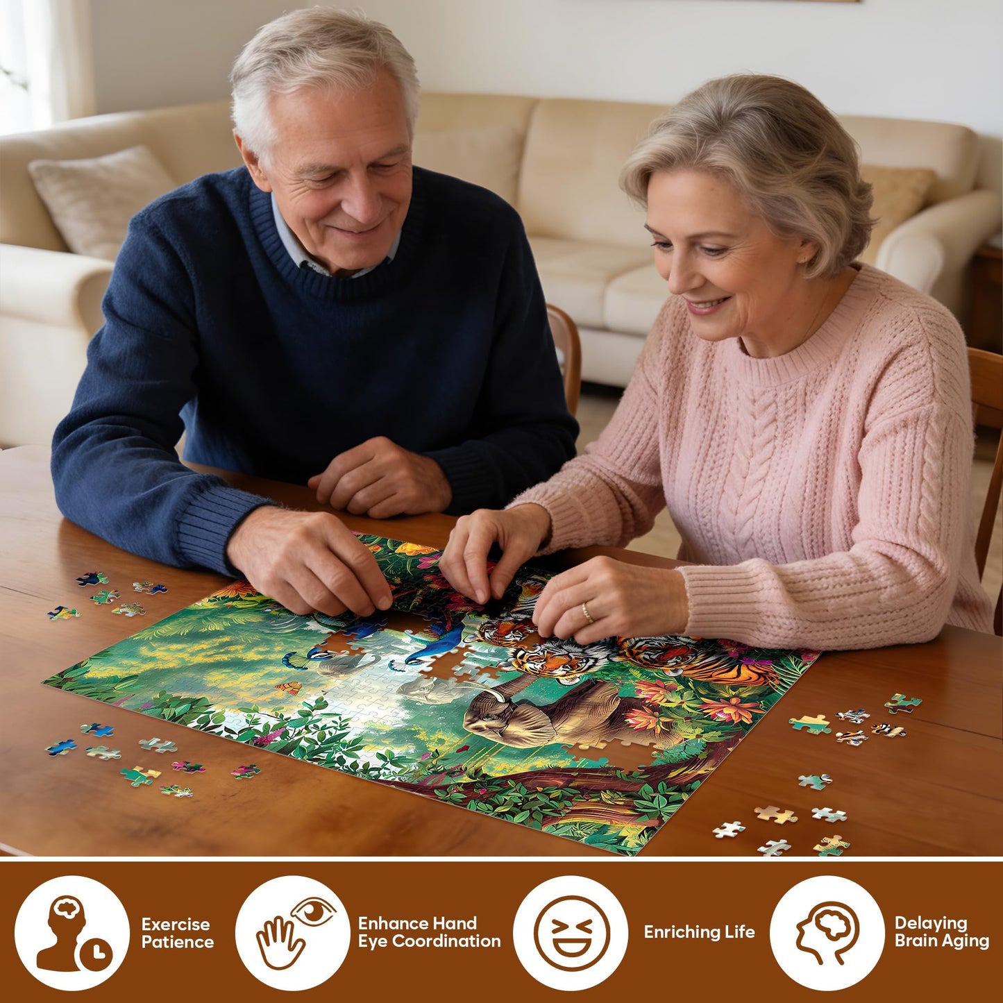 Jeacirio 500-Piece Animal Jigsaw Puzzles – Elephant, Tiger, Peacock | Family Gift & Home Decor (20.5 x 15 in)