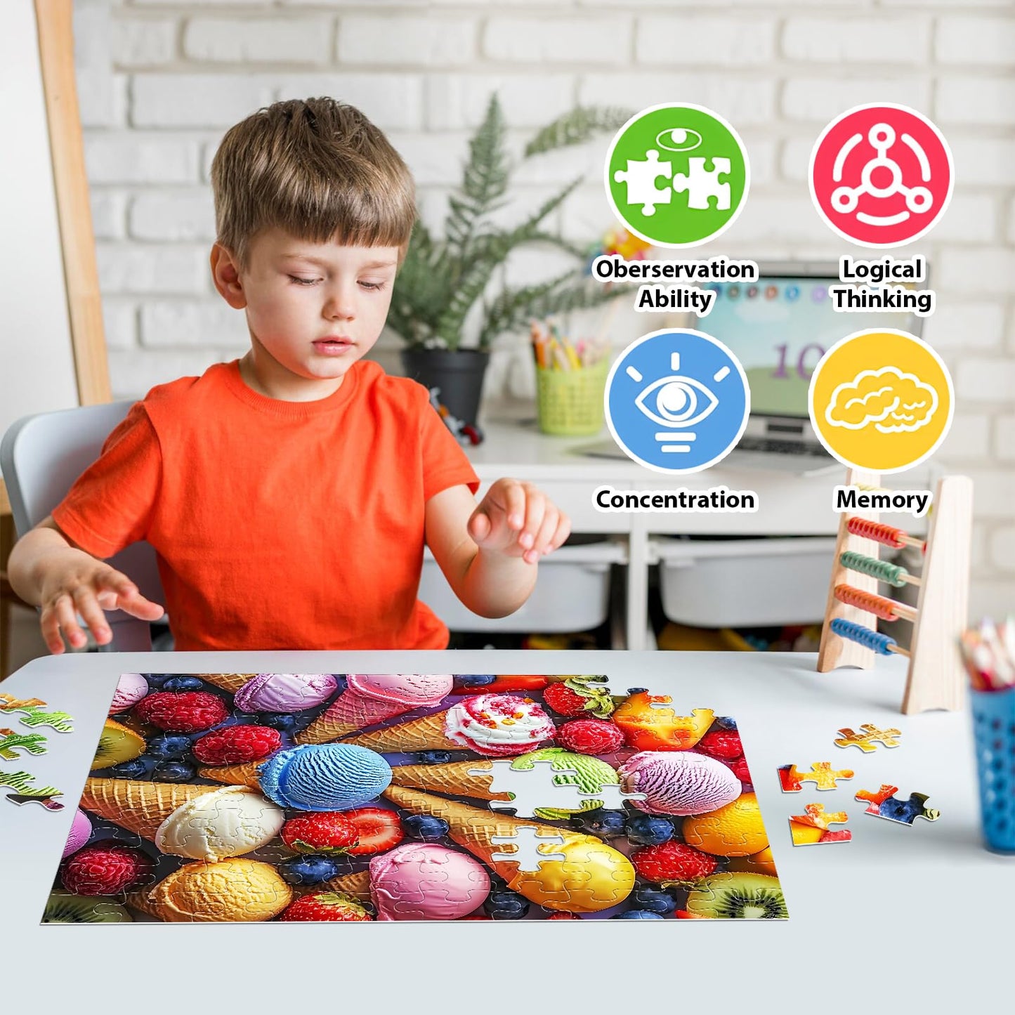 Jeacirio 100-Piece Ice Cream Puzzle – 11x15in Family Jigsaw for Kids 6-10 & Adults