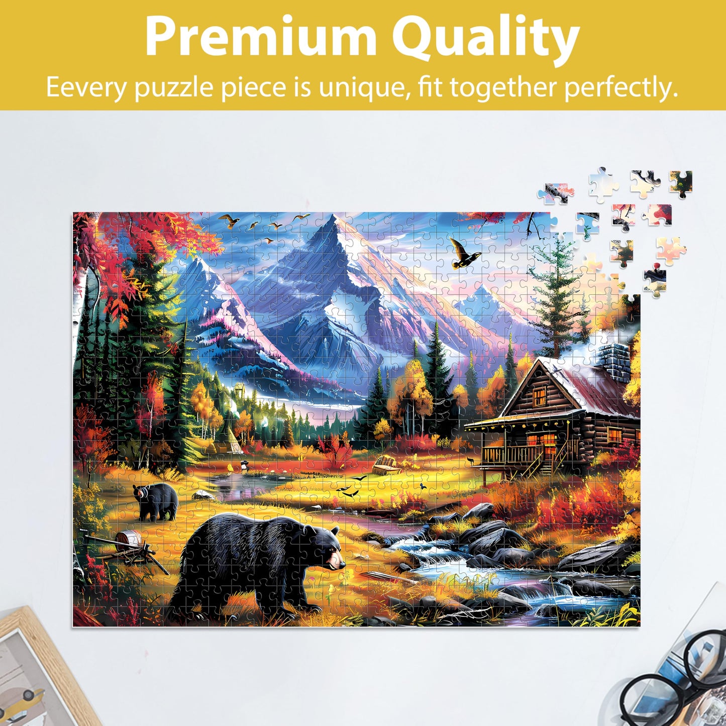 Jeacirio 500-Piece Bear Mountain Nature Puzzle – 20.5 x 15 in, Recycled Paperboard, Poster Included