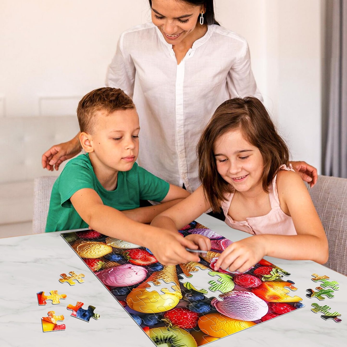 Jeacirio 100-Piece Ice Cream Puzzle – 11x15in Family Jigsaw for Kids 6-10 & Adults
