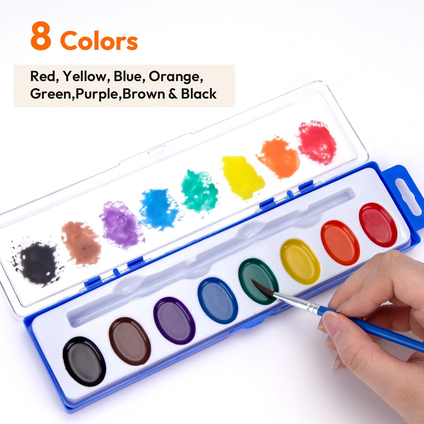 JEAWIWI Watercolor Paint Sets — 5-Pack, 8 Washable Colors + Brush for Classroom & Party Crafts
