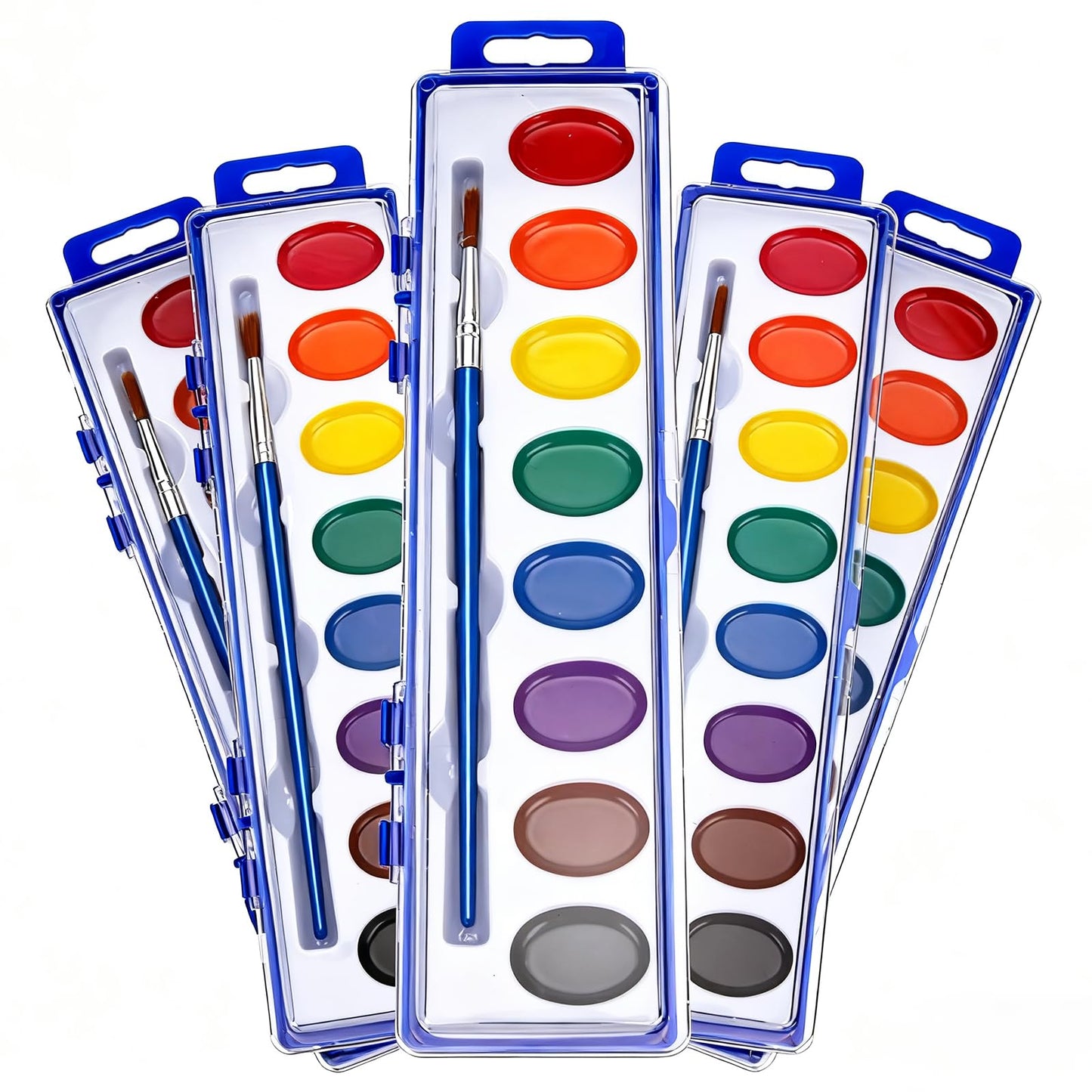 JEAWIWI Watercolor Paint Sets — 5-Pack, 8 Washable Colors + Brush for Classroom & Party Crafts