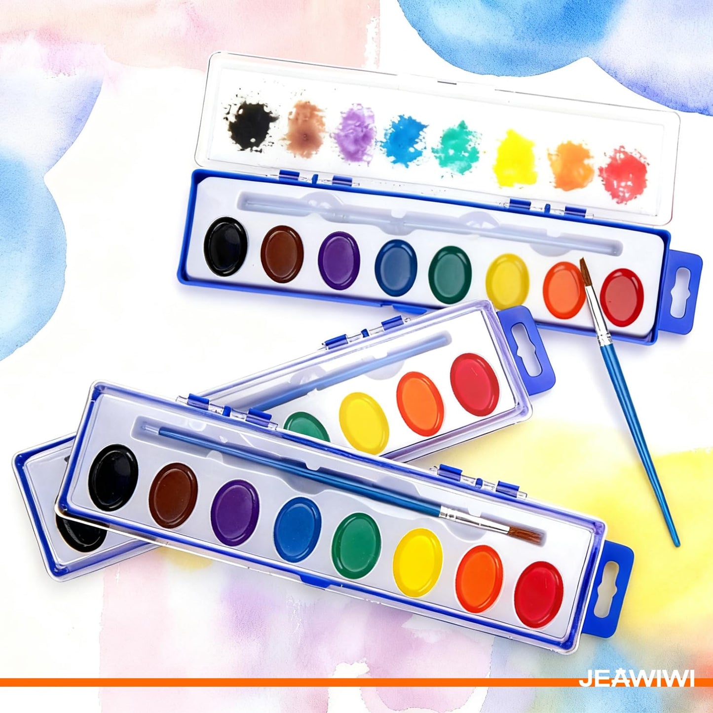 JEAWIWI Watercolor Paint Sets – 25-Pack Bulk, 8 Washable Colors & Brushes for Kids
